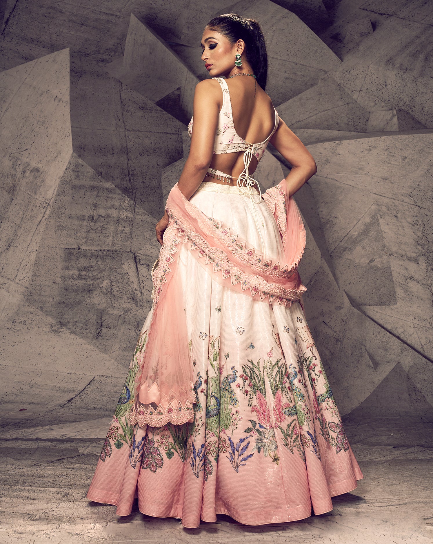 The Pink Floral Sequins Ombre Lehenga