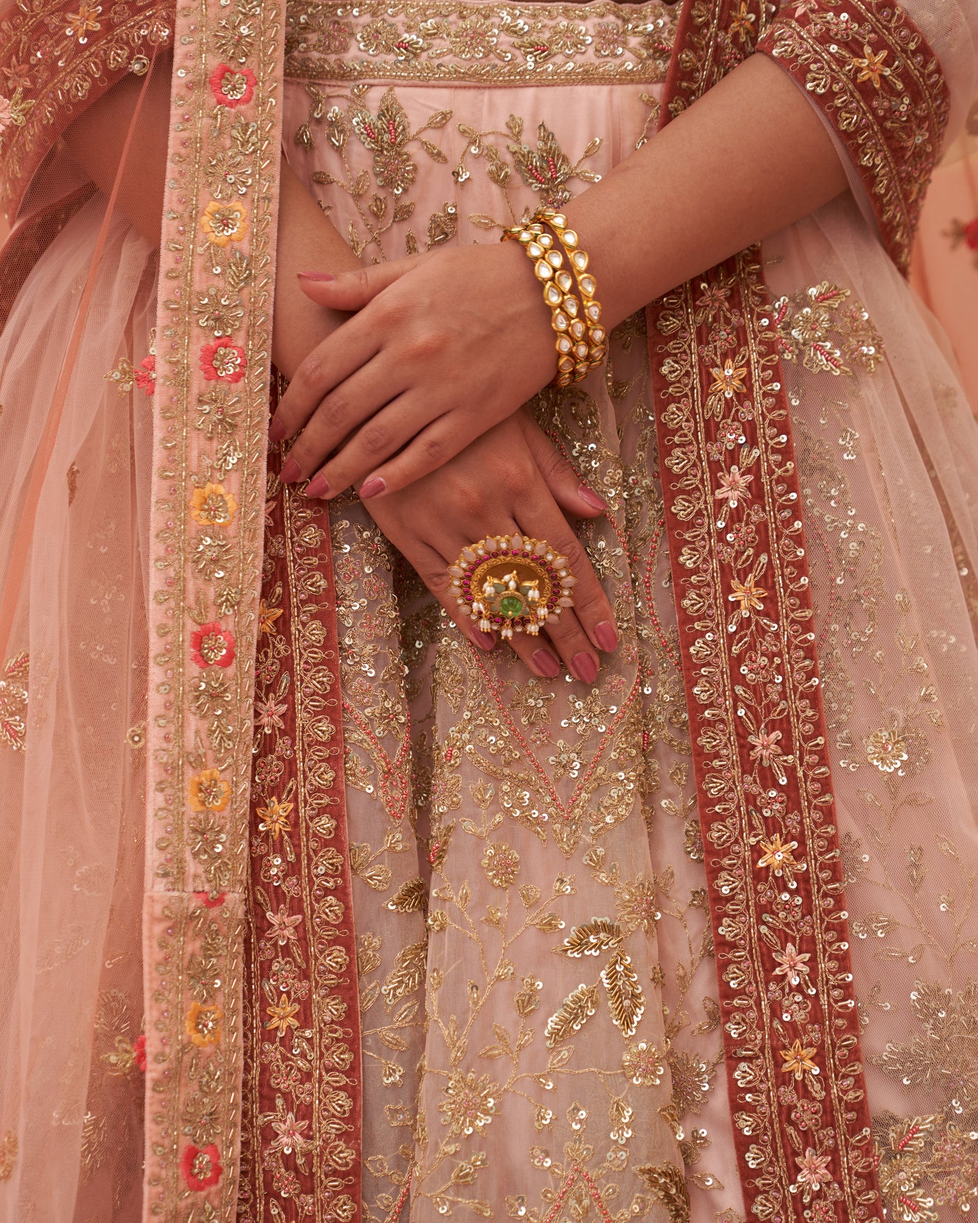 Luxurious Peach Organza Lehenga Set for a Feminine and Ethereal Appearance