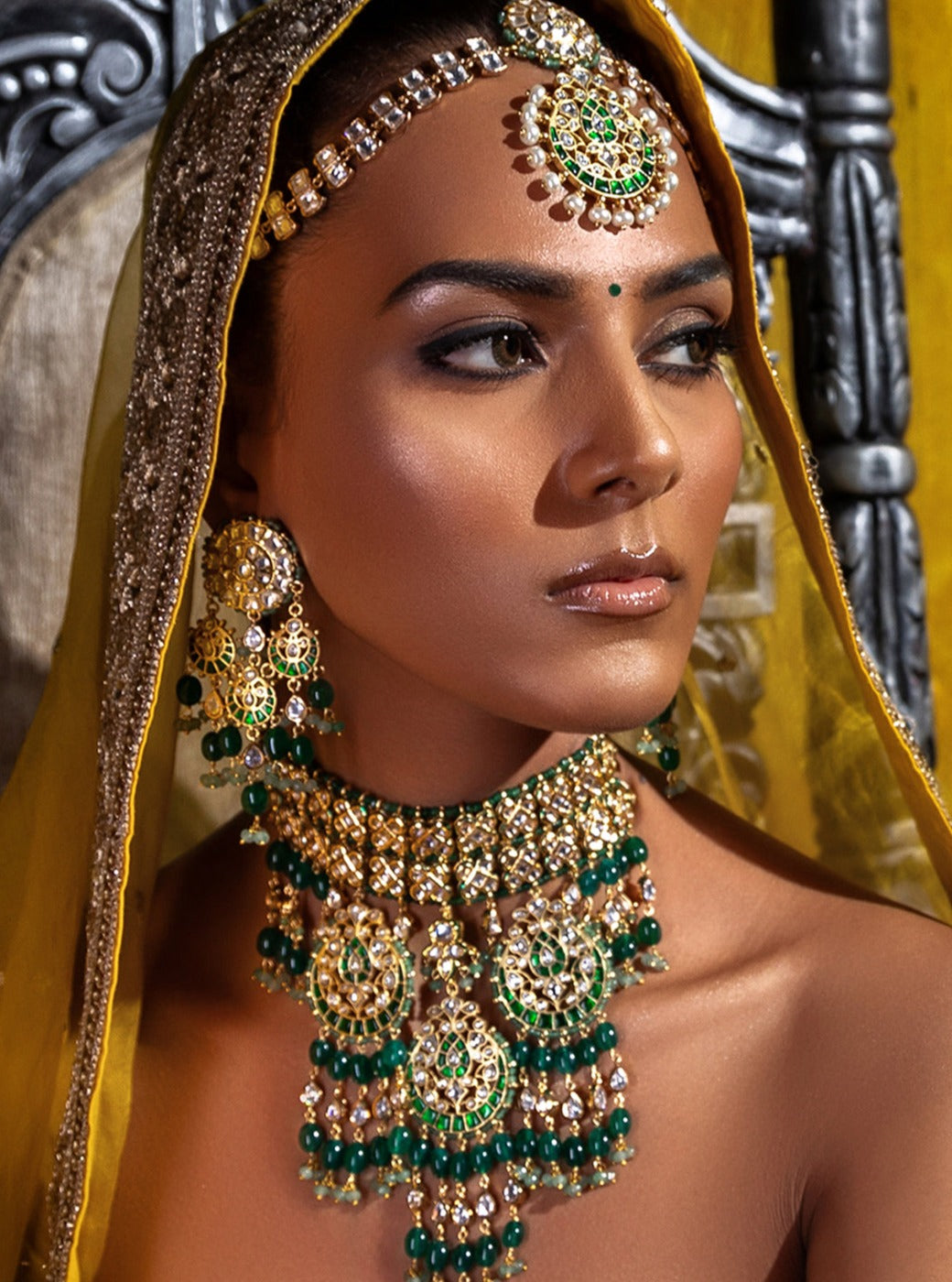 Polki Green Jade Bridal Necklace Set - Main Image