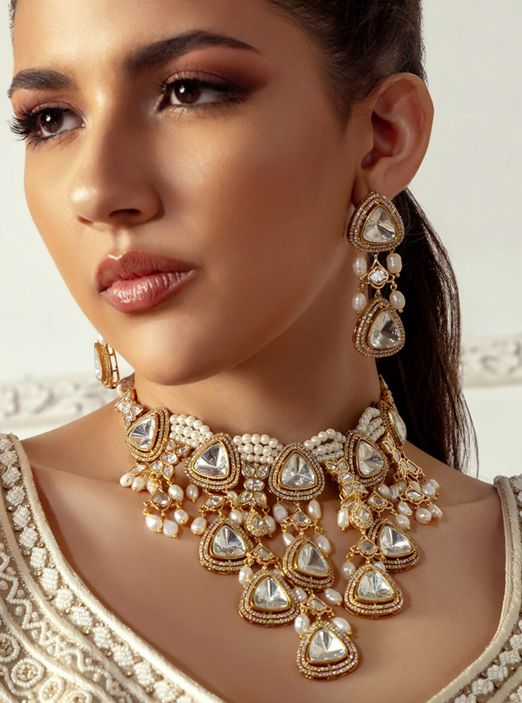 Polki & Pearl Drops Bridal Necklace Set
