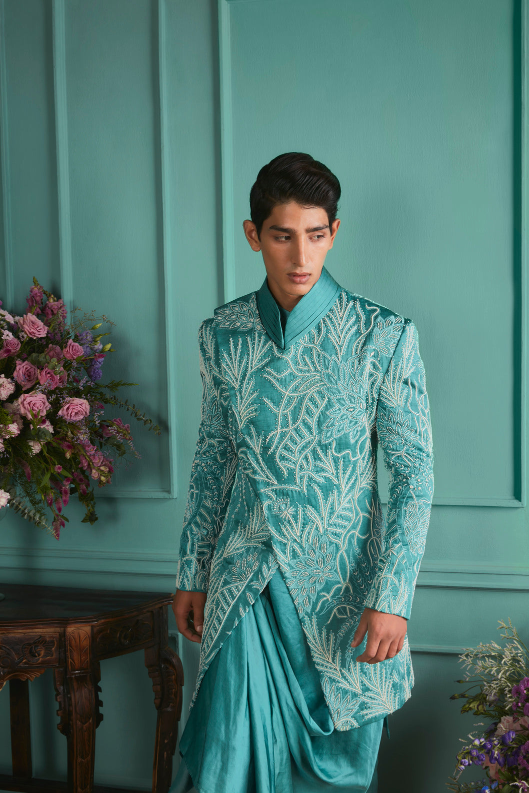 Blue Silk Sherwani