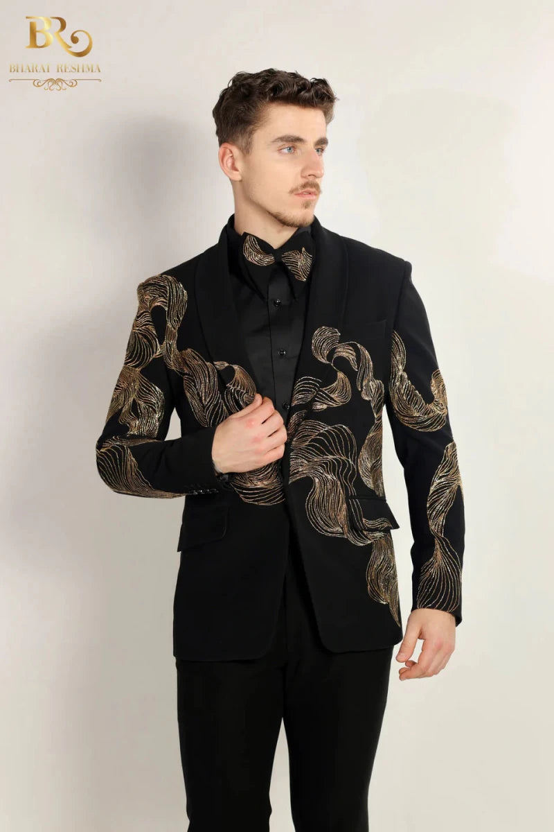 Black Tuxedo With Gold Embellishments  Banu Designs