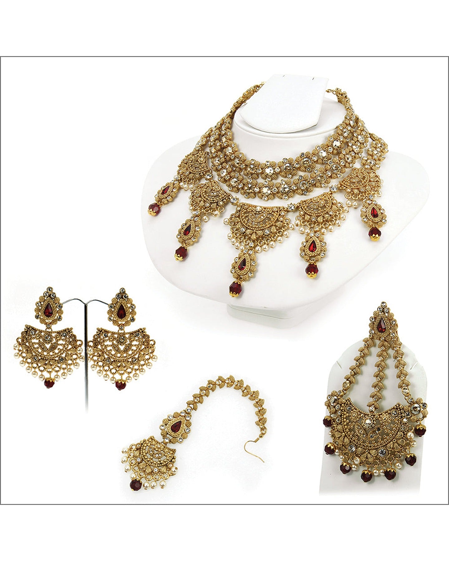  Radiant Antique Gold Jewelry with Siam Red and Crystal Golden Shadow Stones