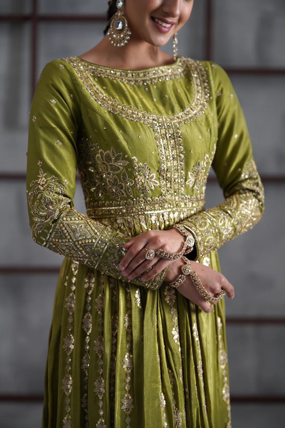 Mehendi Green Embroidered Anarkali, Churidar and Dupatta