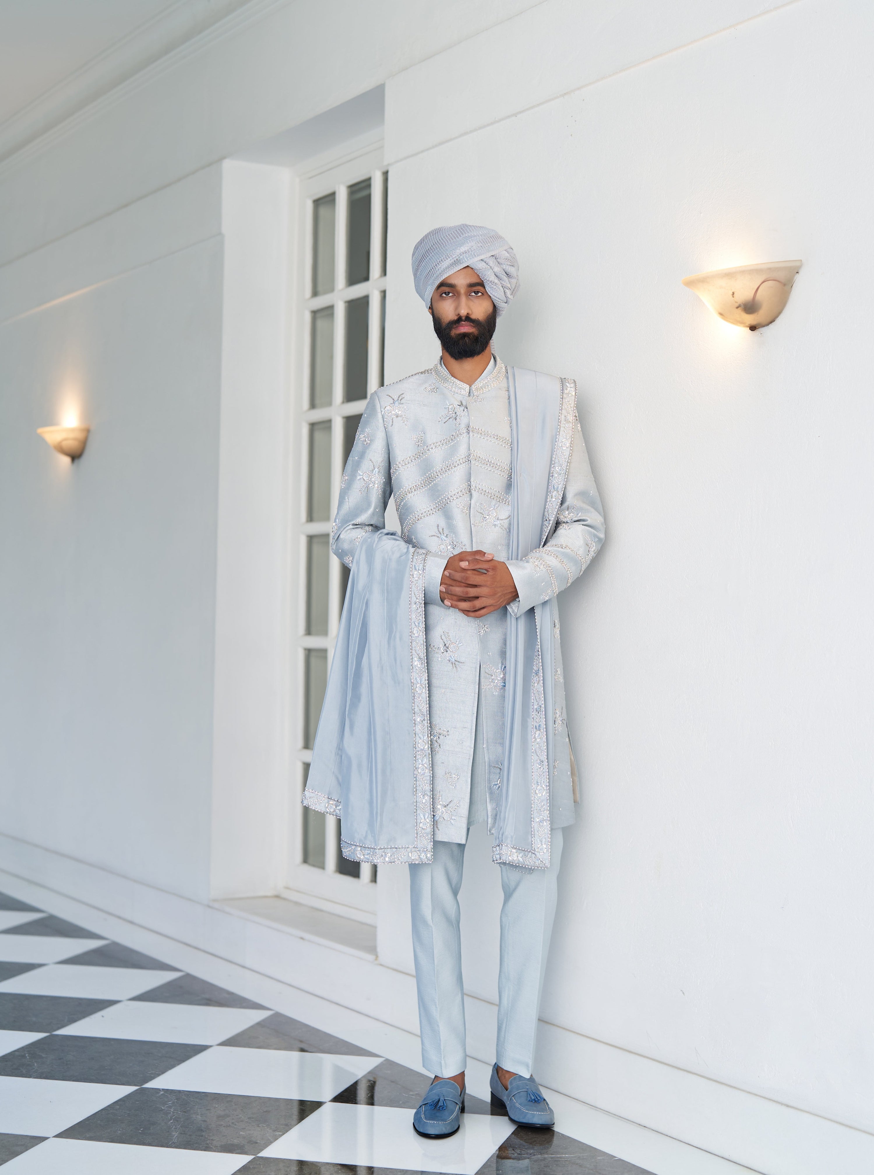 Ash Blue Sherwani Set
