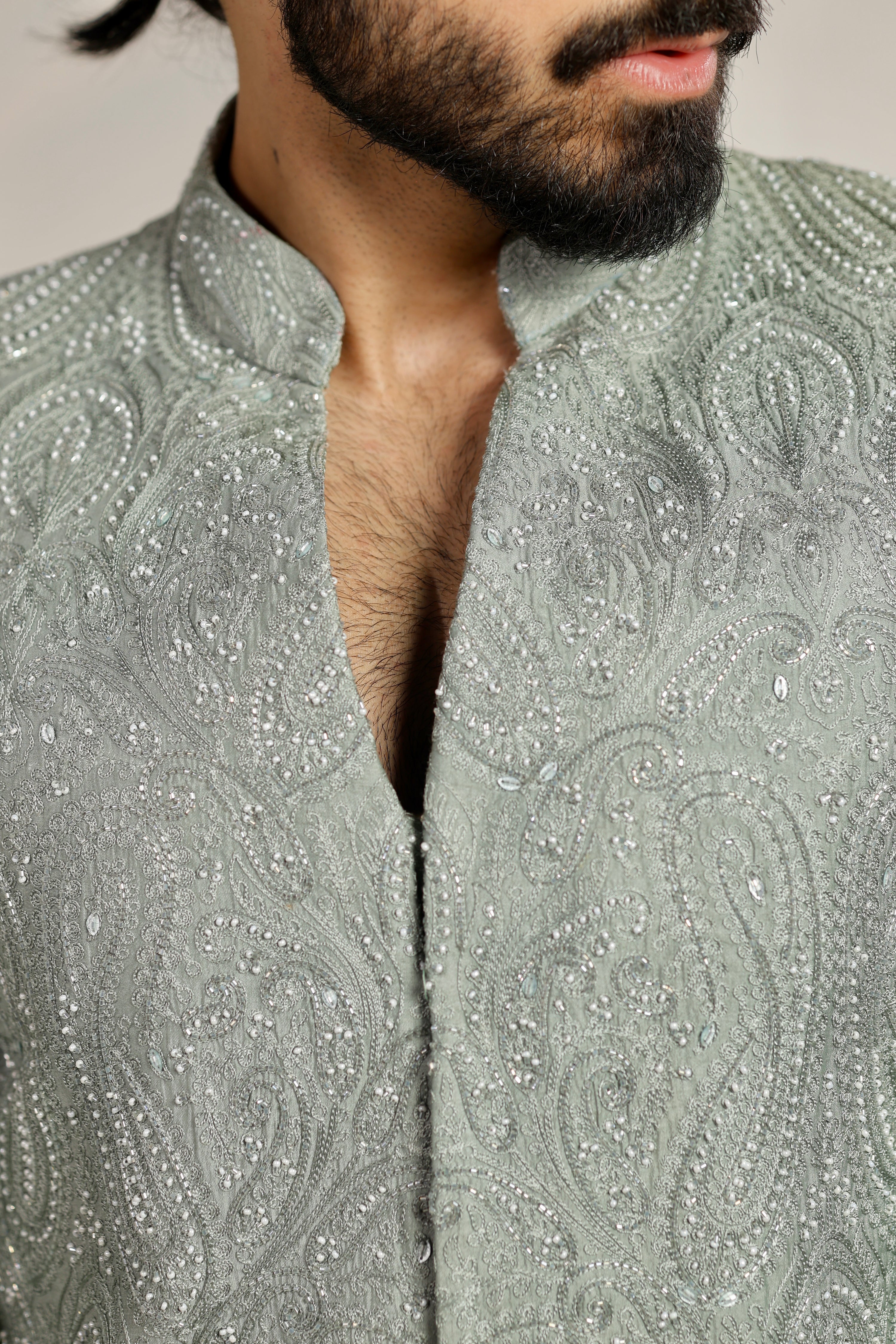 Gray Indo-Western Embellished With Hand Work