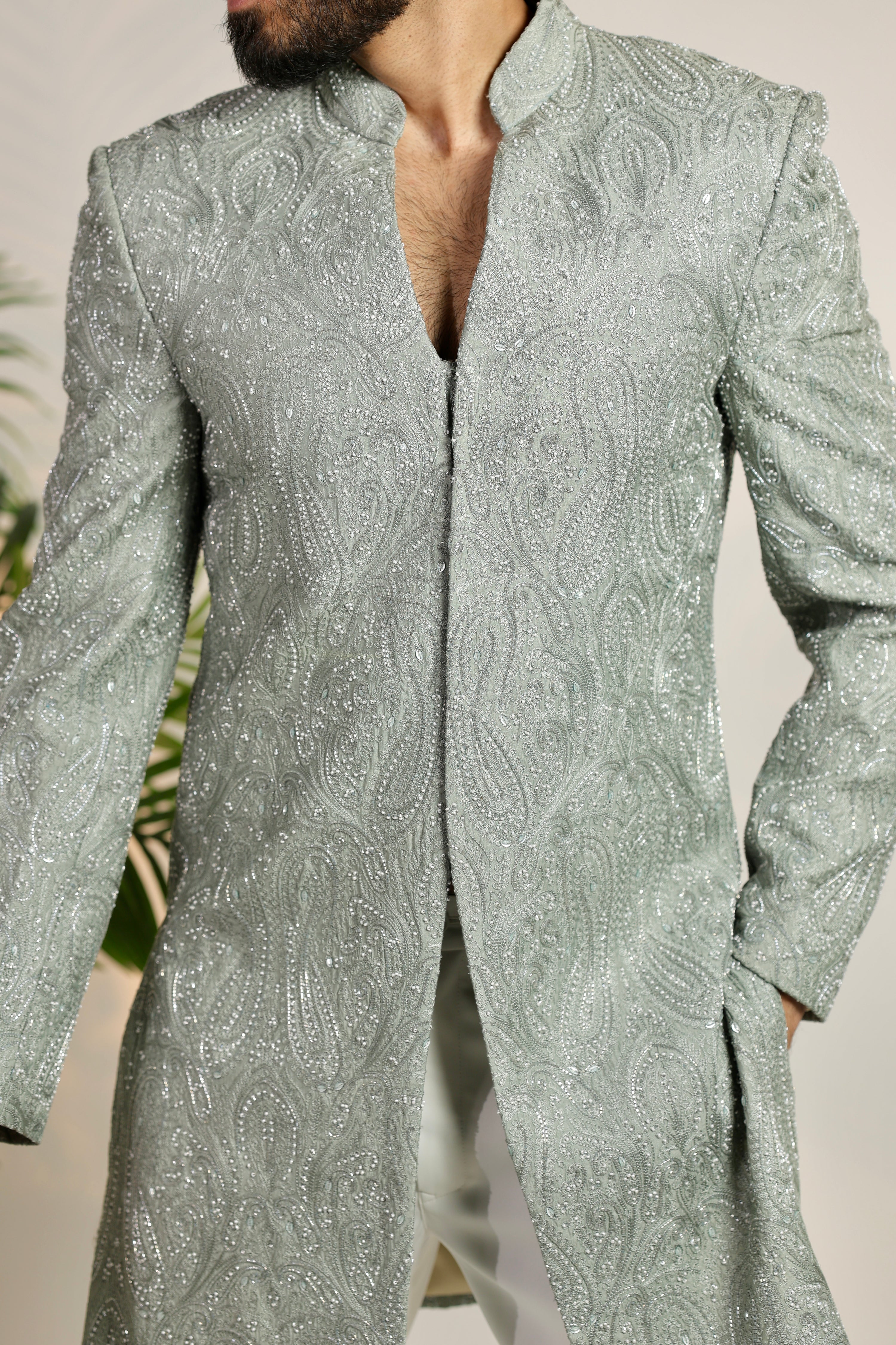 Gray Indo-Western Embellished With Hand Work