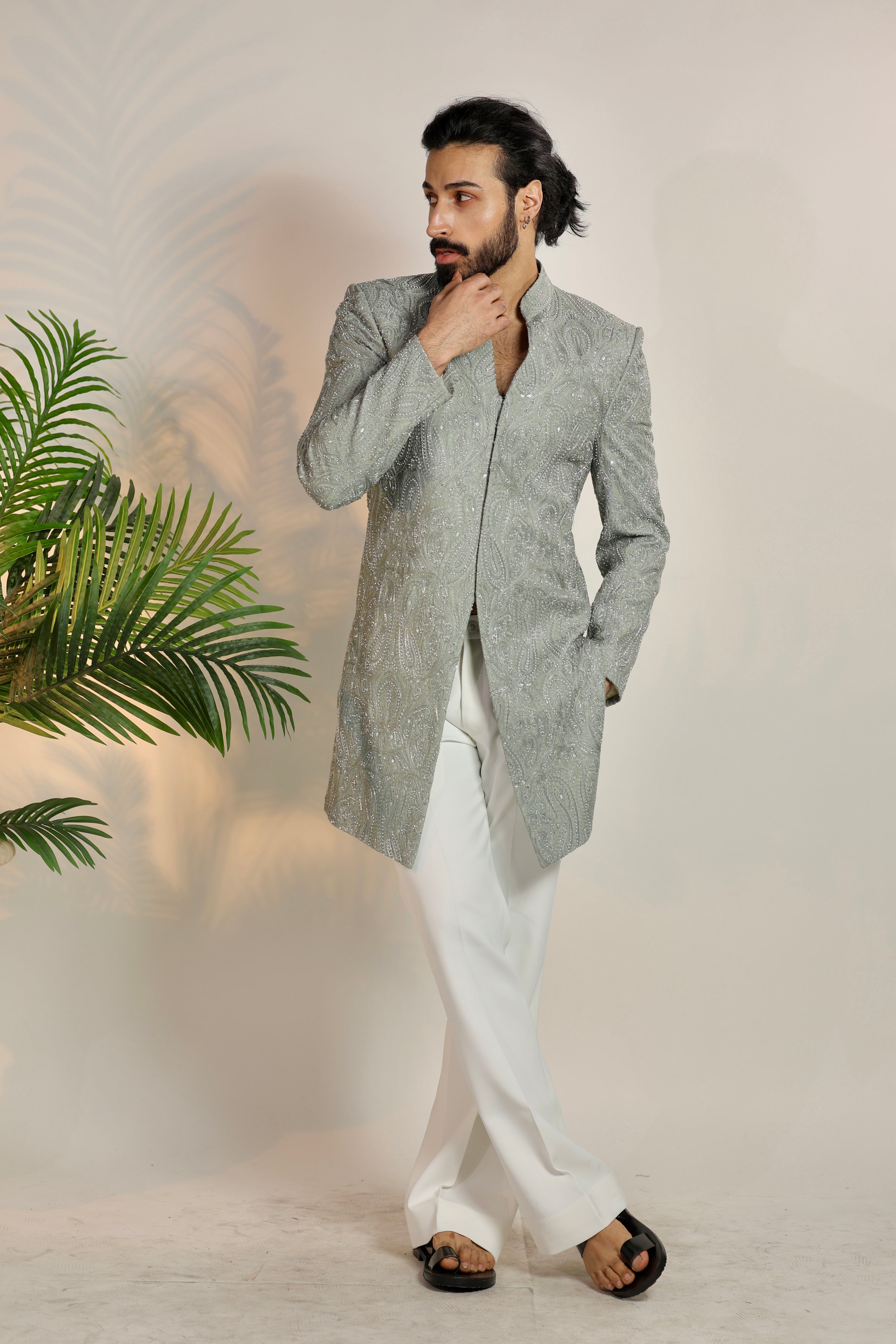 Gray Indo-Western Embellished With Hand Work