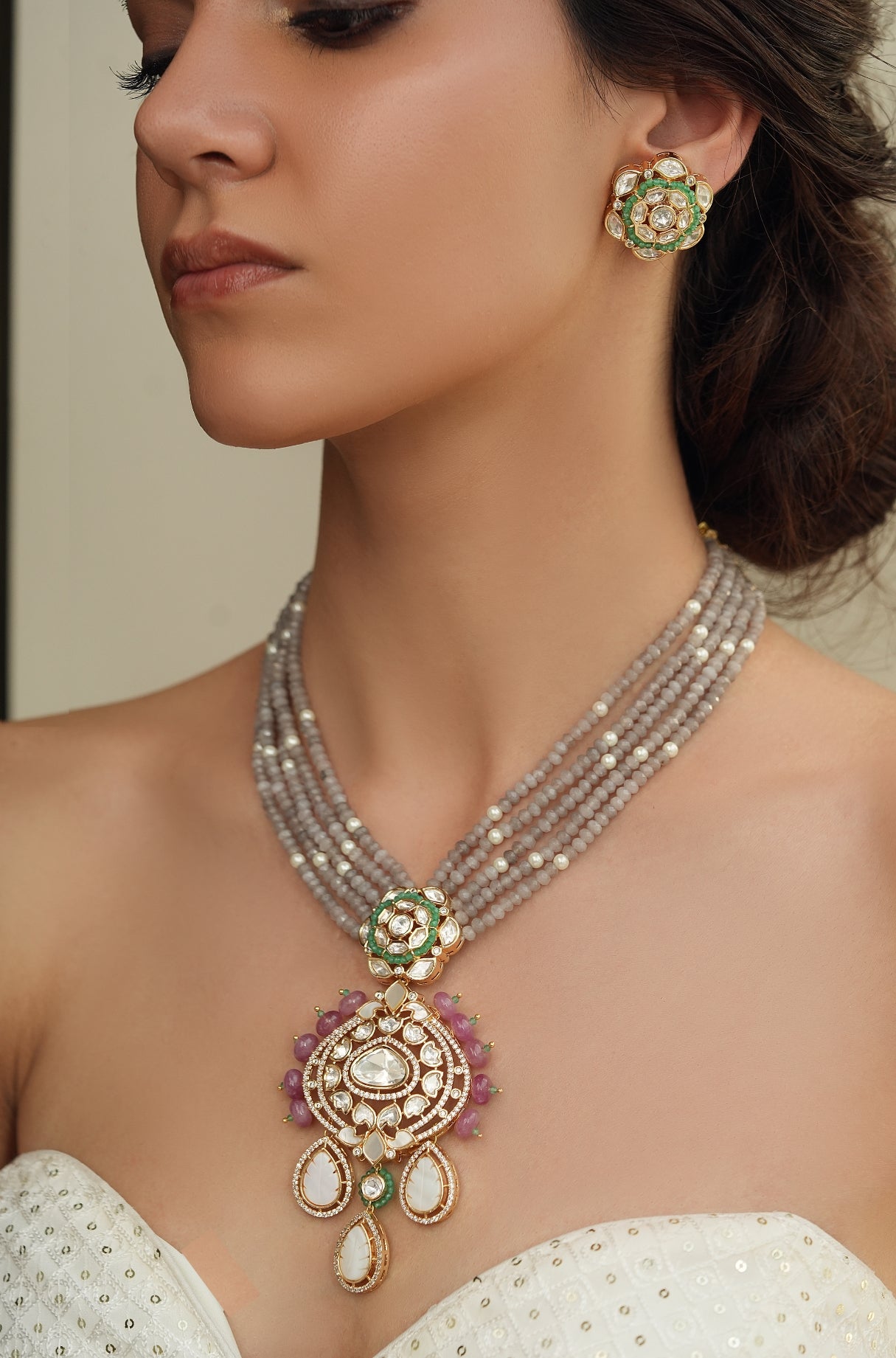 Grey Dusk Polki Necklace Set