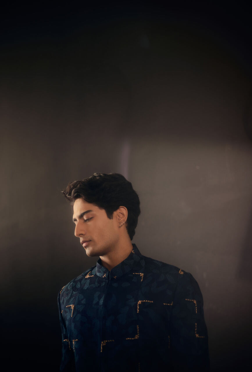 Majestic Blue Sapphire Sherwani: Command attention with refined sophistication