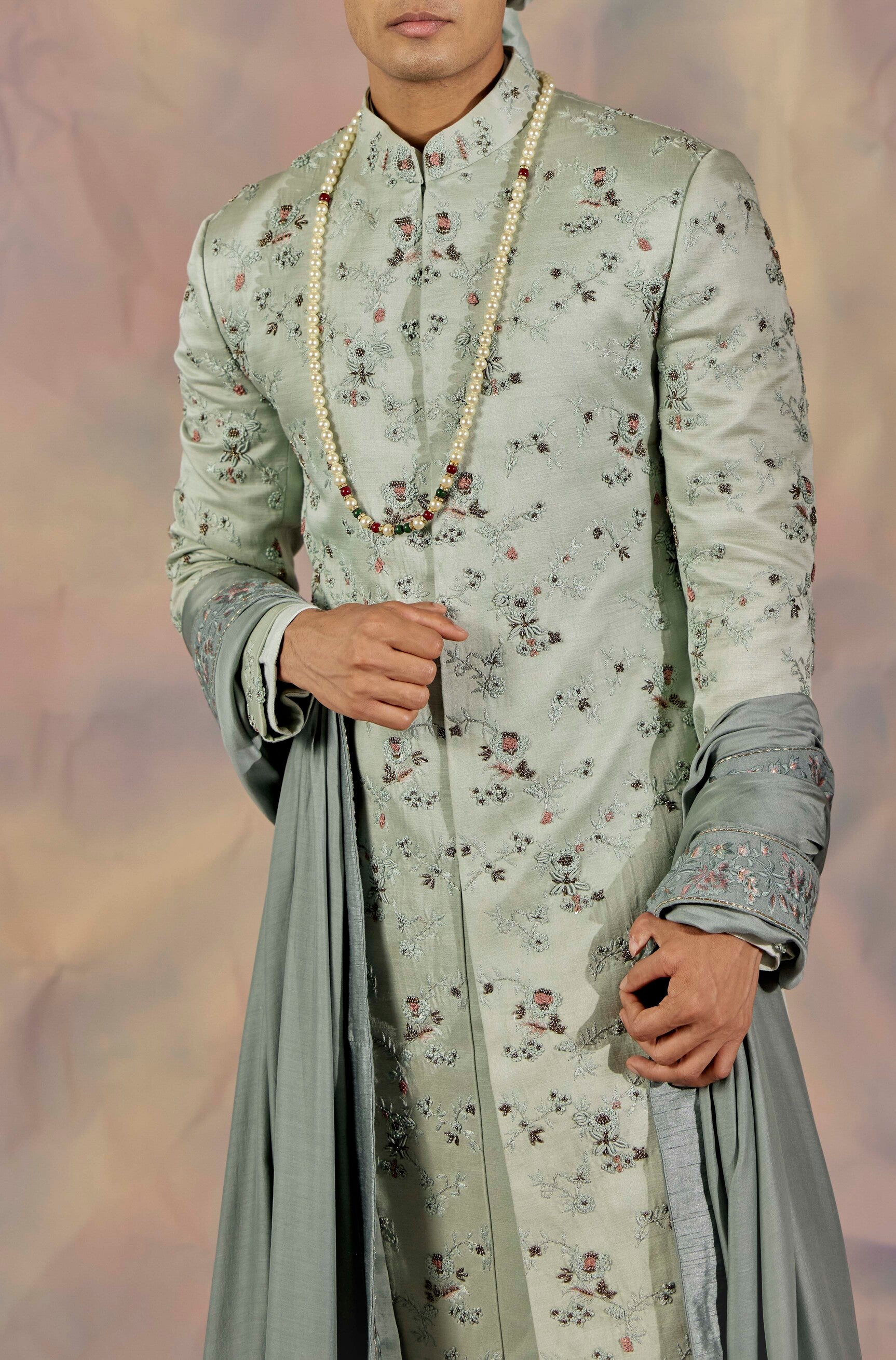 Refined Eau de Nil Sherwani Set: A timeless choice exuding sophistication.