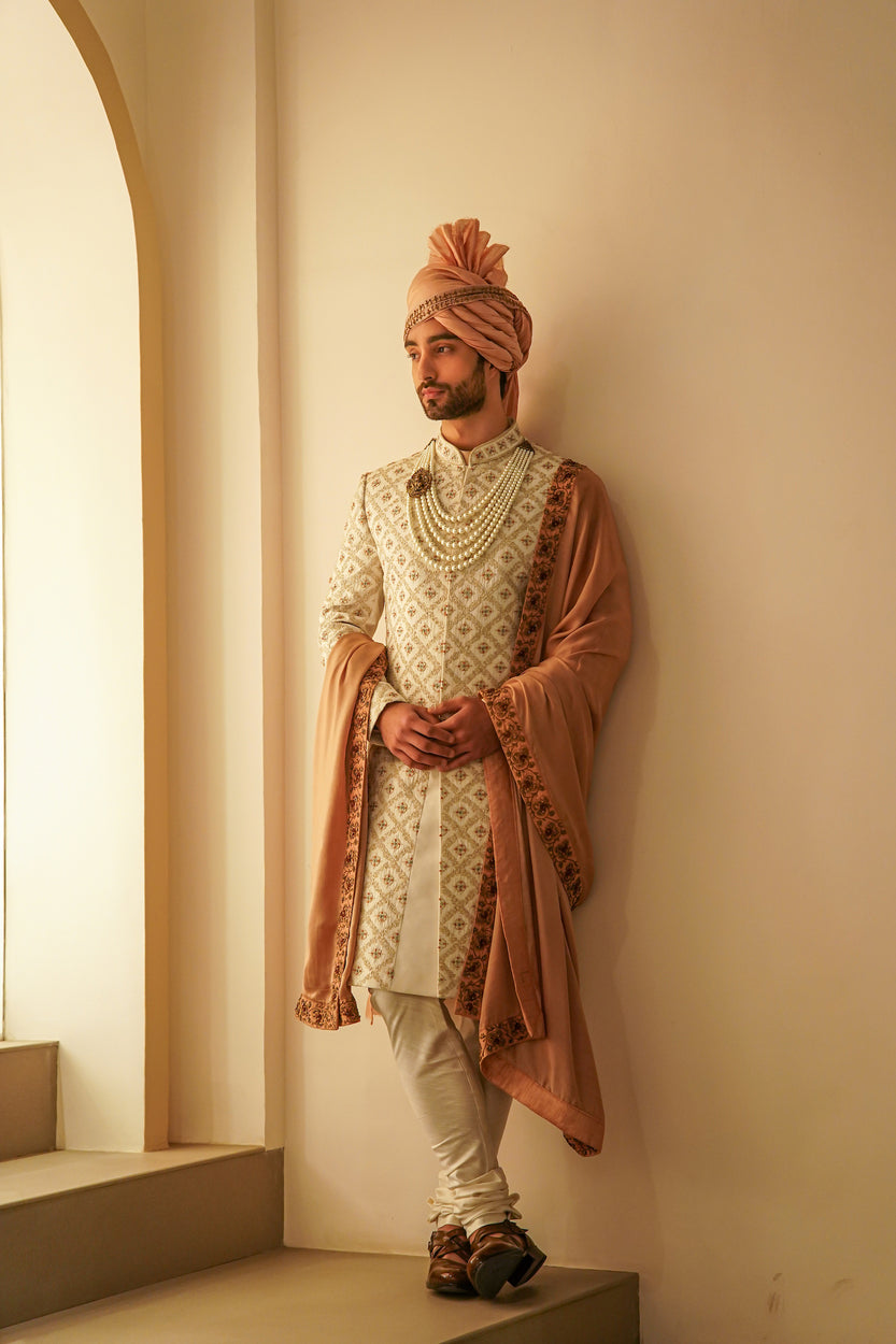 Ivory Tan Sherwani Set: Timeless elegance and refined style