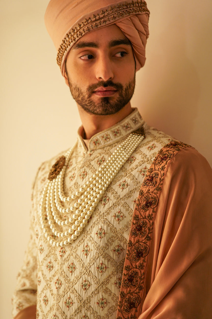 Stylish Ivory Tan Sherwani Set: Exuding grace and sophistication