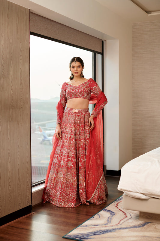 Tomato Red Lehenga Set Jigar and Nikita – B Anu Designs