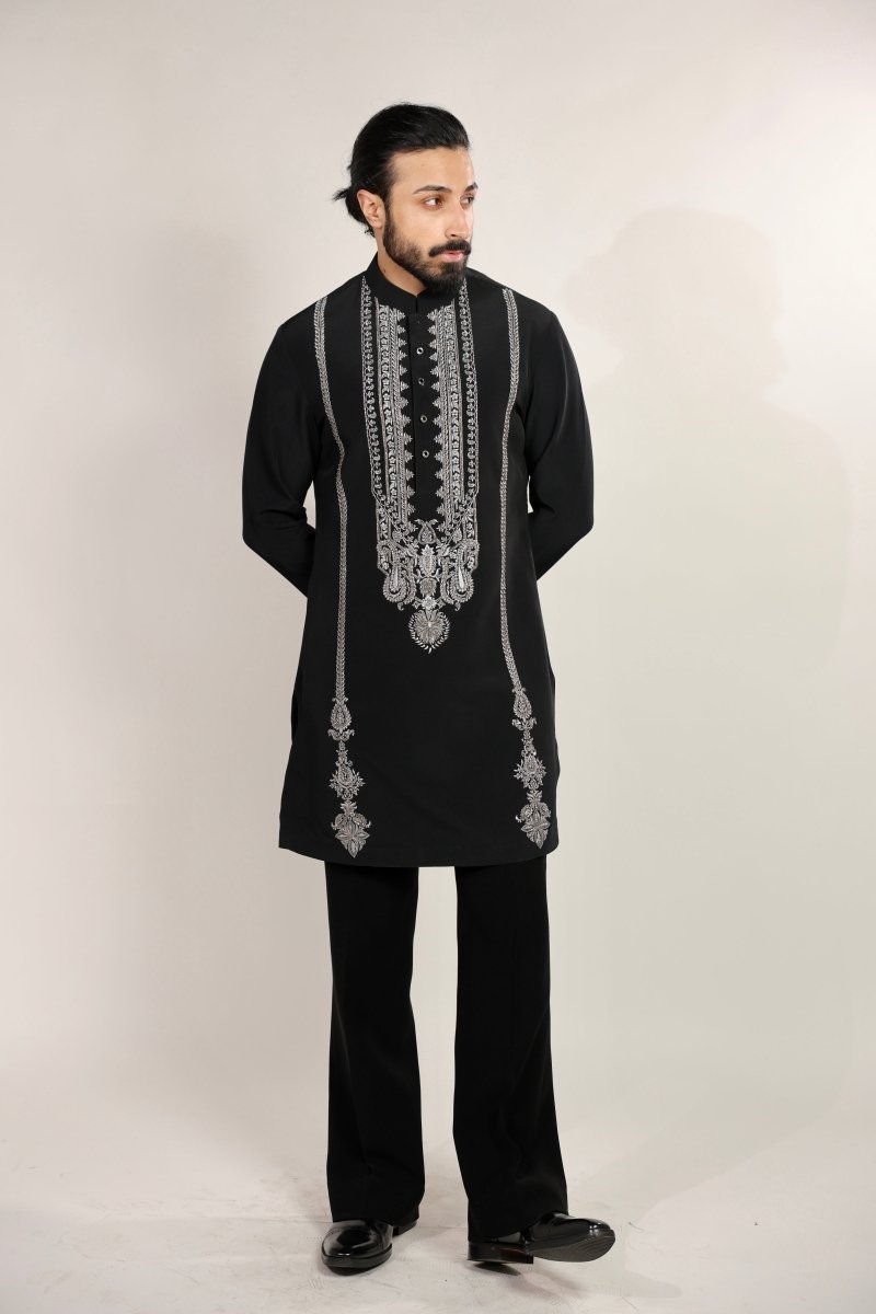 Black Monochrome Embroidery Kurta Set