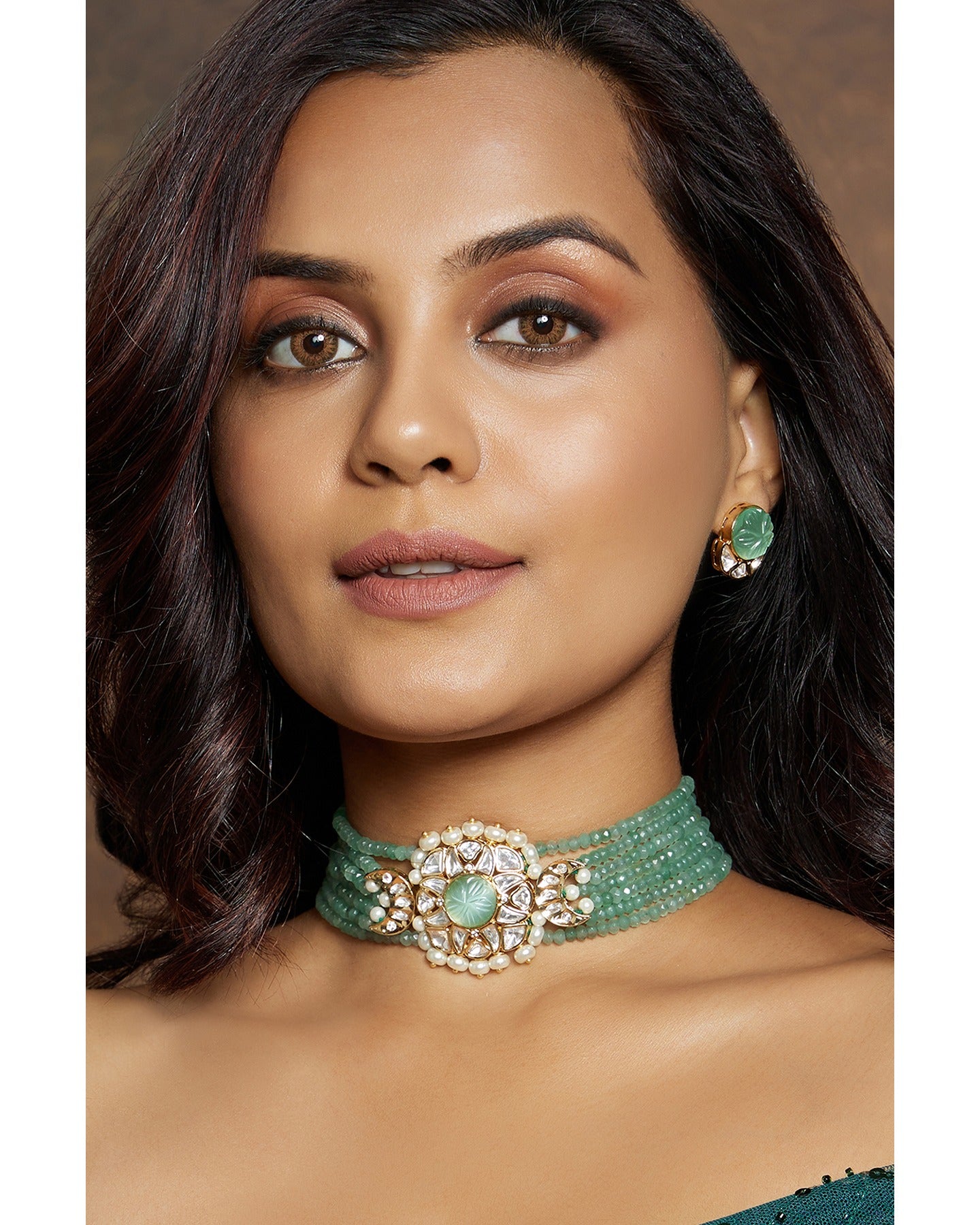 Green & Golden Polki Necklace Set