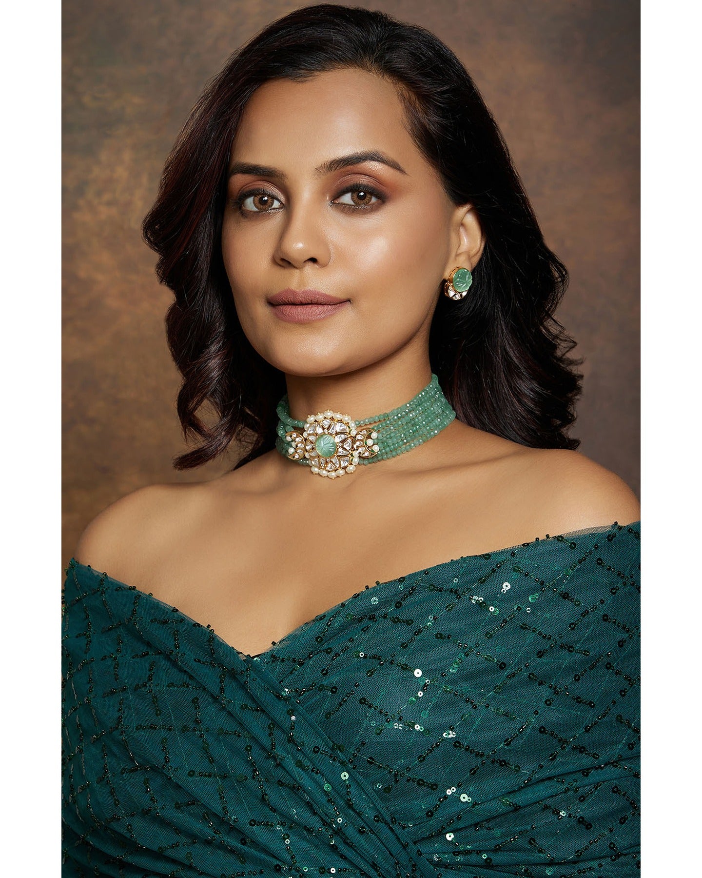 Green & Golden Polki Necklace Set