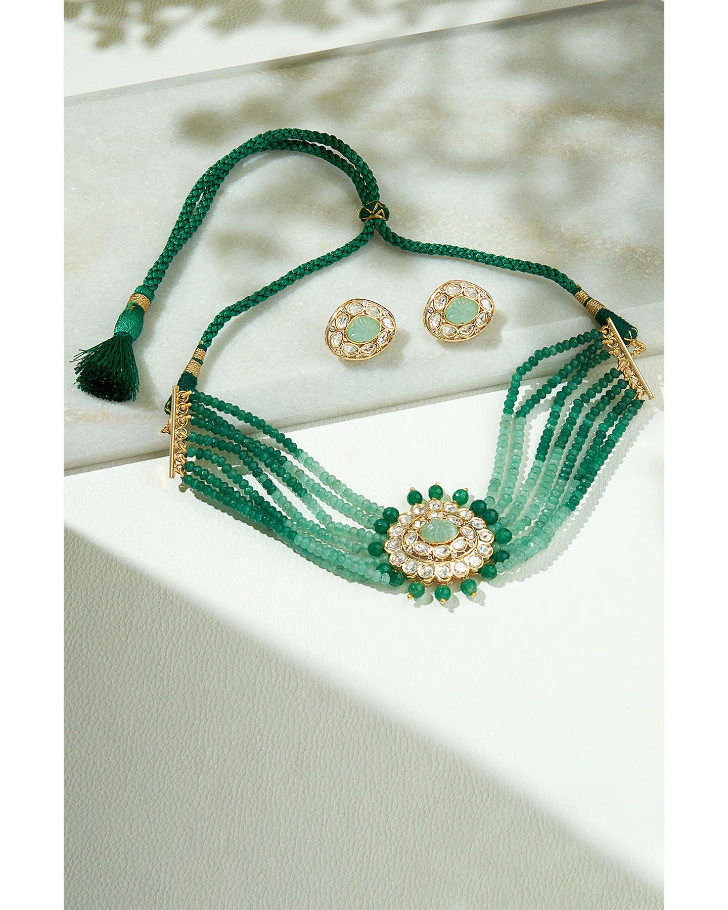 Multi Shaded Green Polki Choker Set