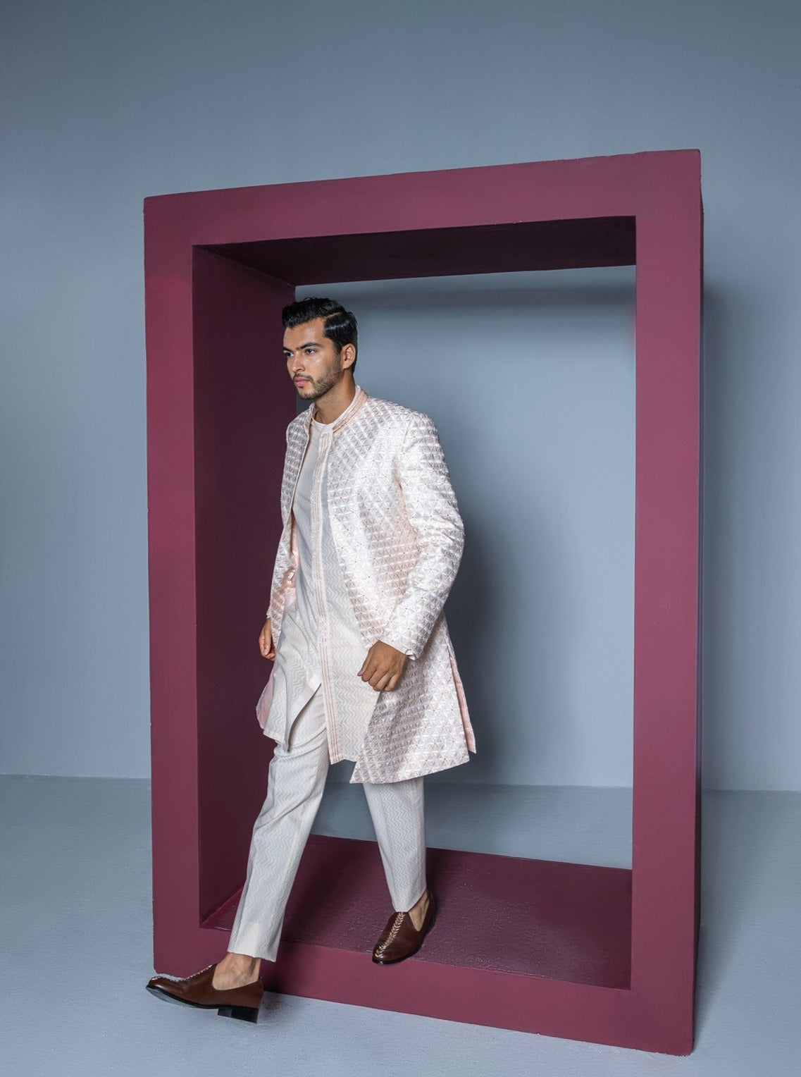 Majestic Floral Open Sherwani Set