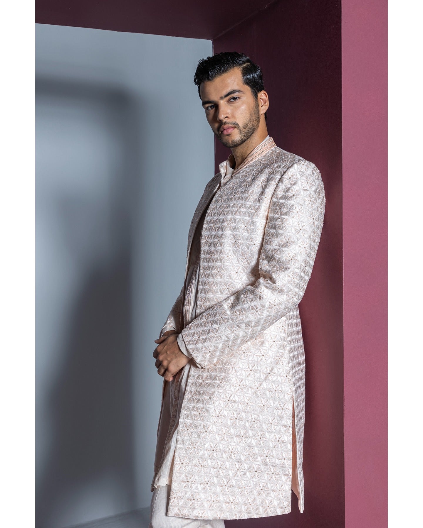Majestic Floral Open Sherwani Set