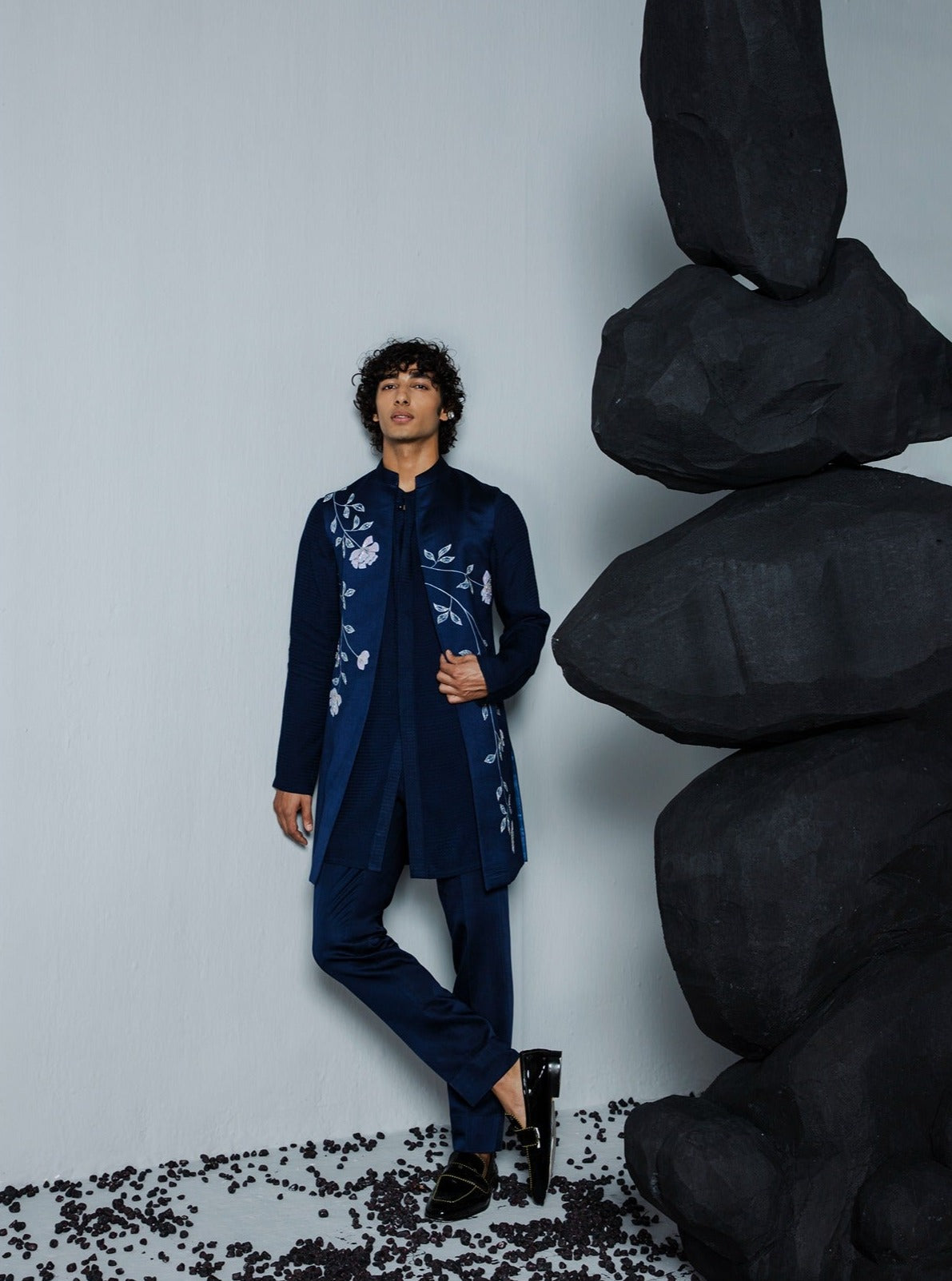 Navy Handpaint Shrug Set