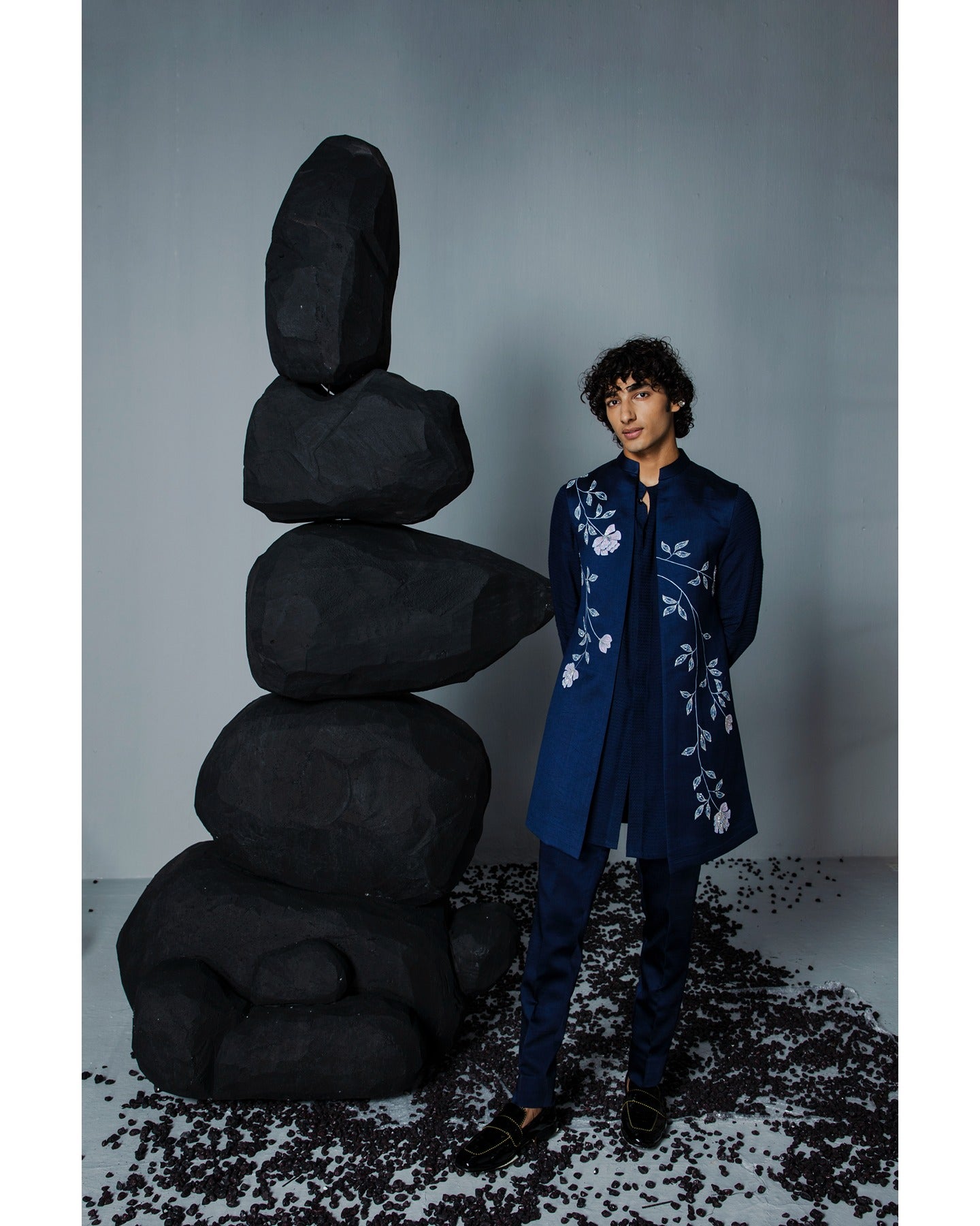 Navy Handpaint Shrug Set