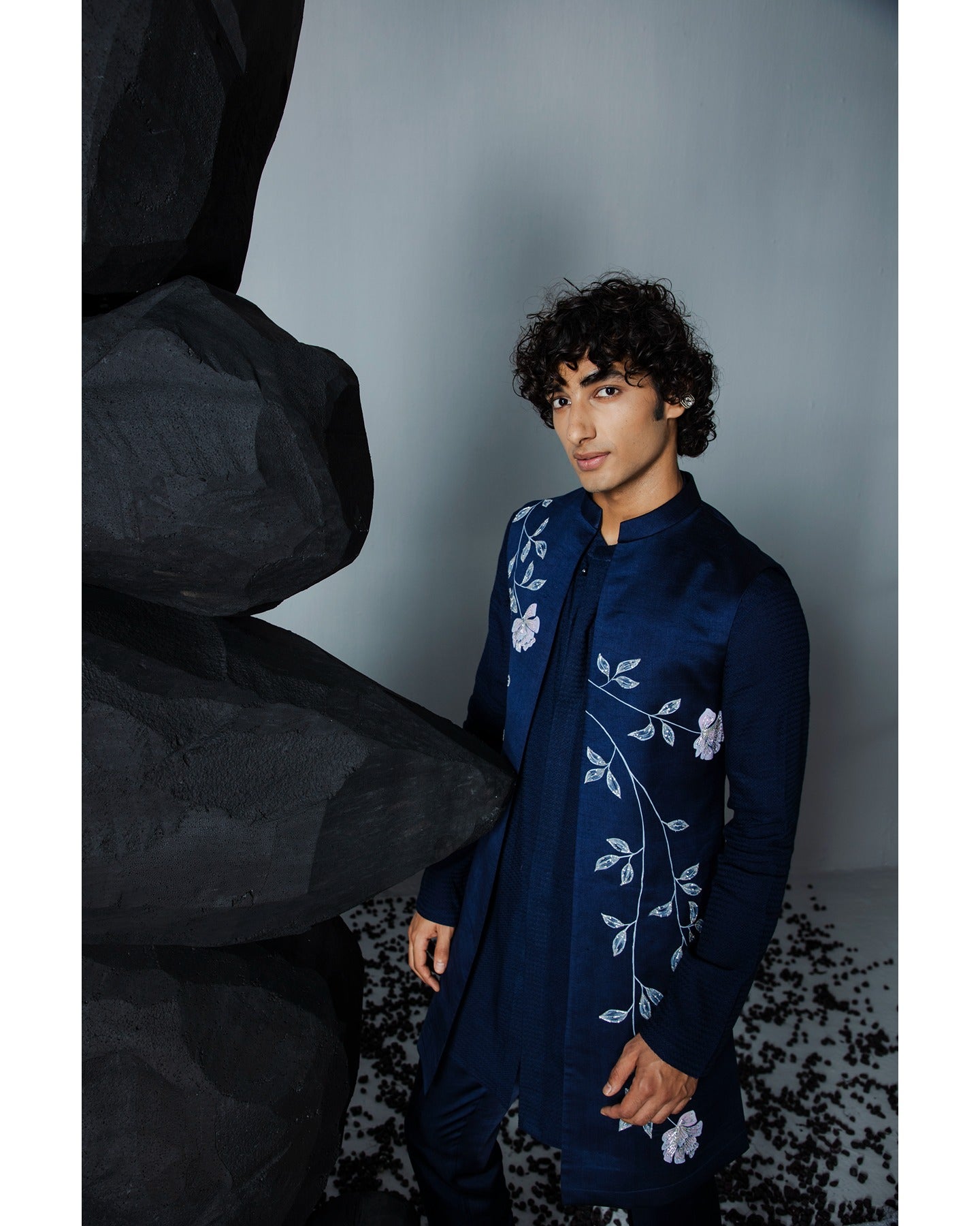 Navy Handpaint Shrug Set