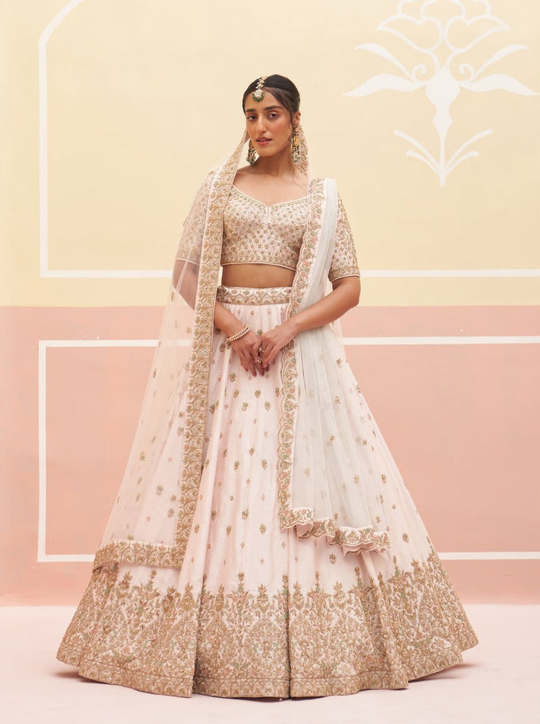Stunning Blush Pink Lehenga Set with Traditional Embroidery