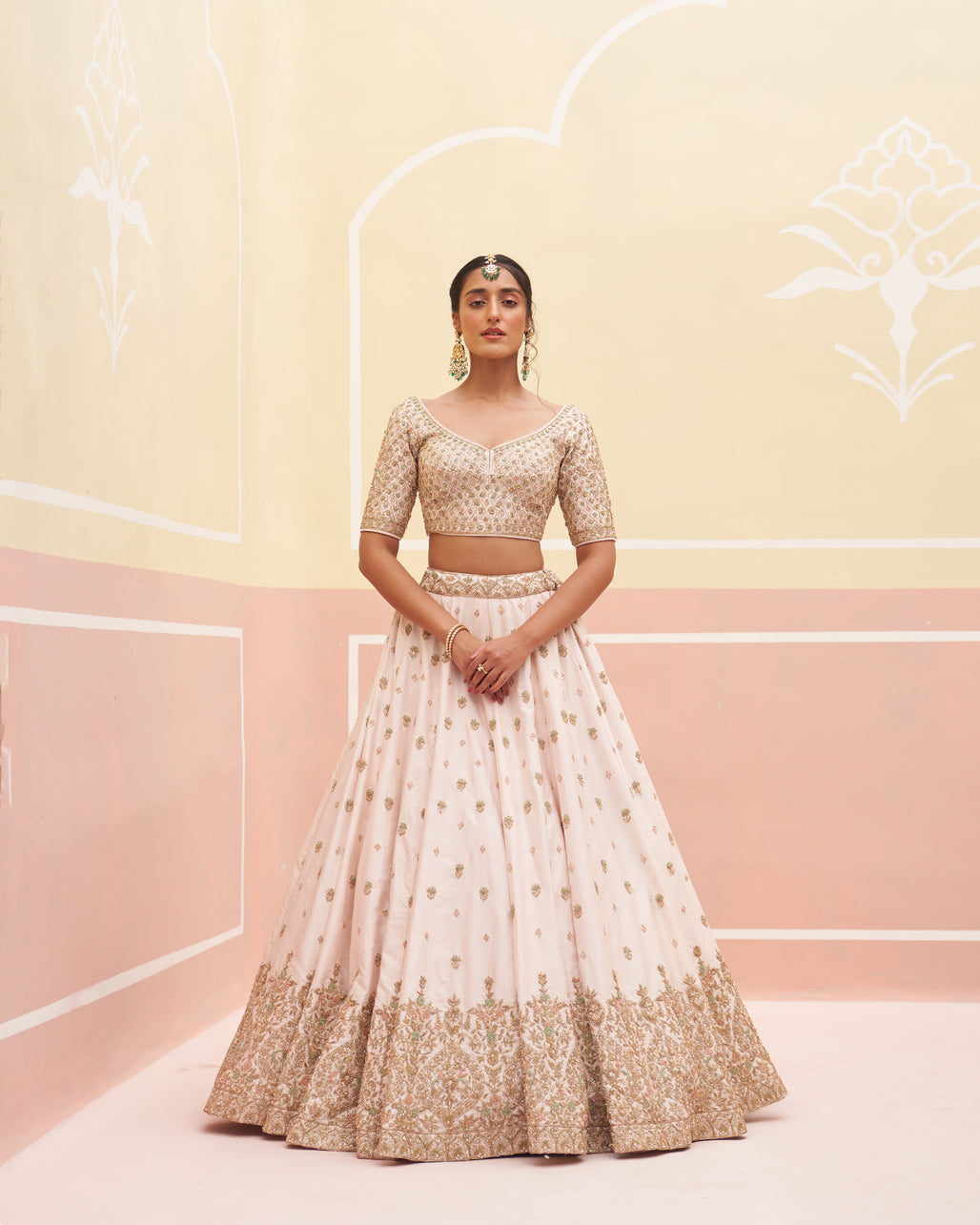Exquisite Blush Pink Raw Silk Lehenga Set with Rich Embroidery Work