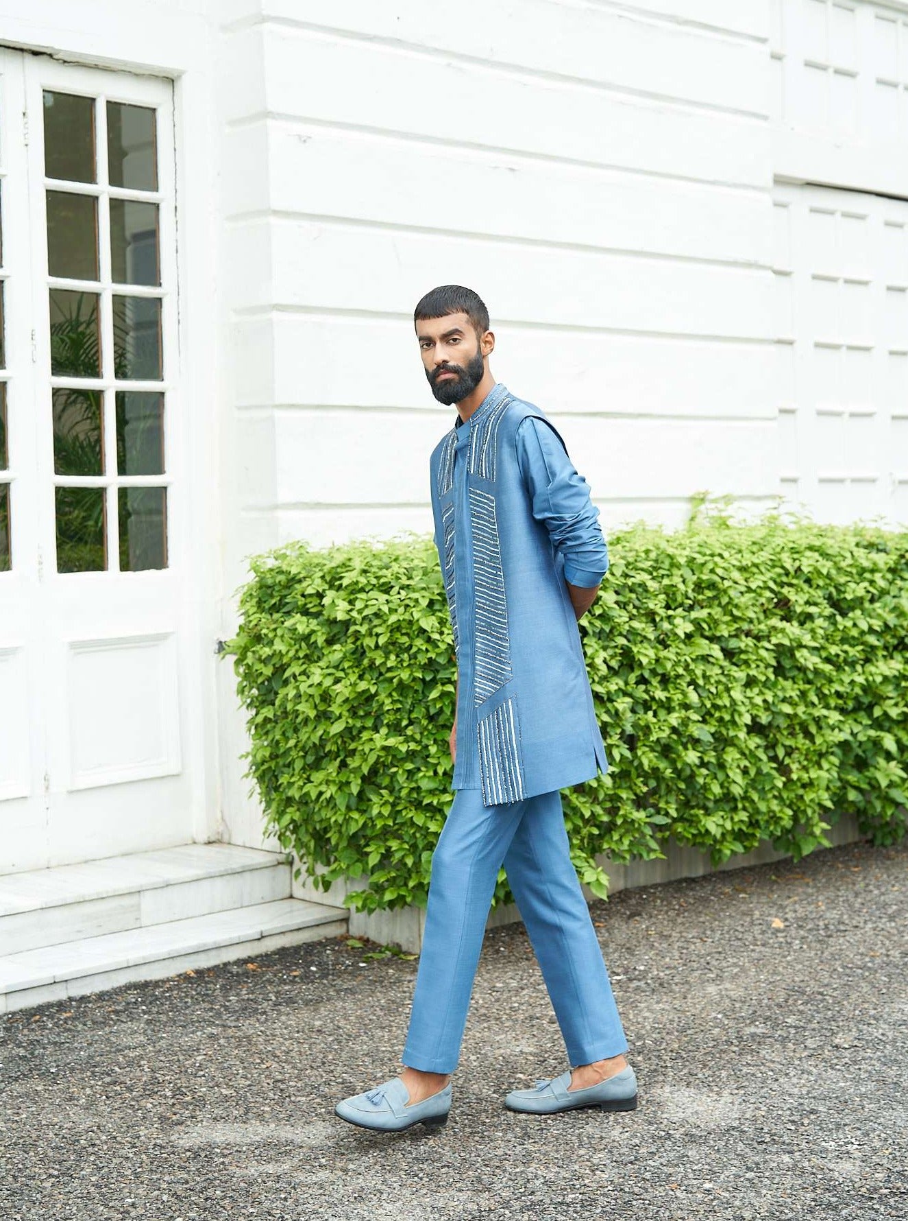 Linear Blue Shrug Set