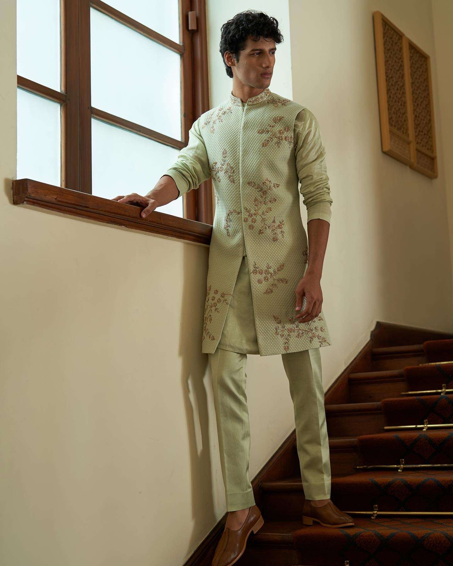 Celedon Sleeveless Sherwani