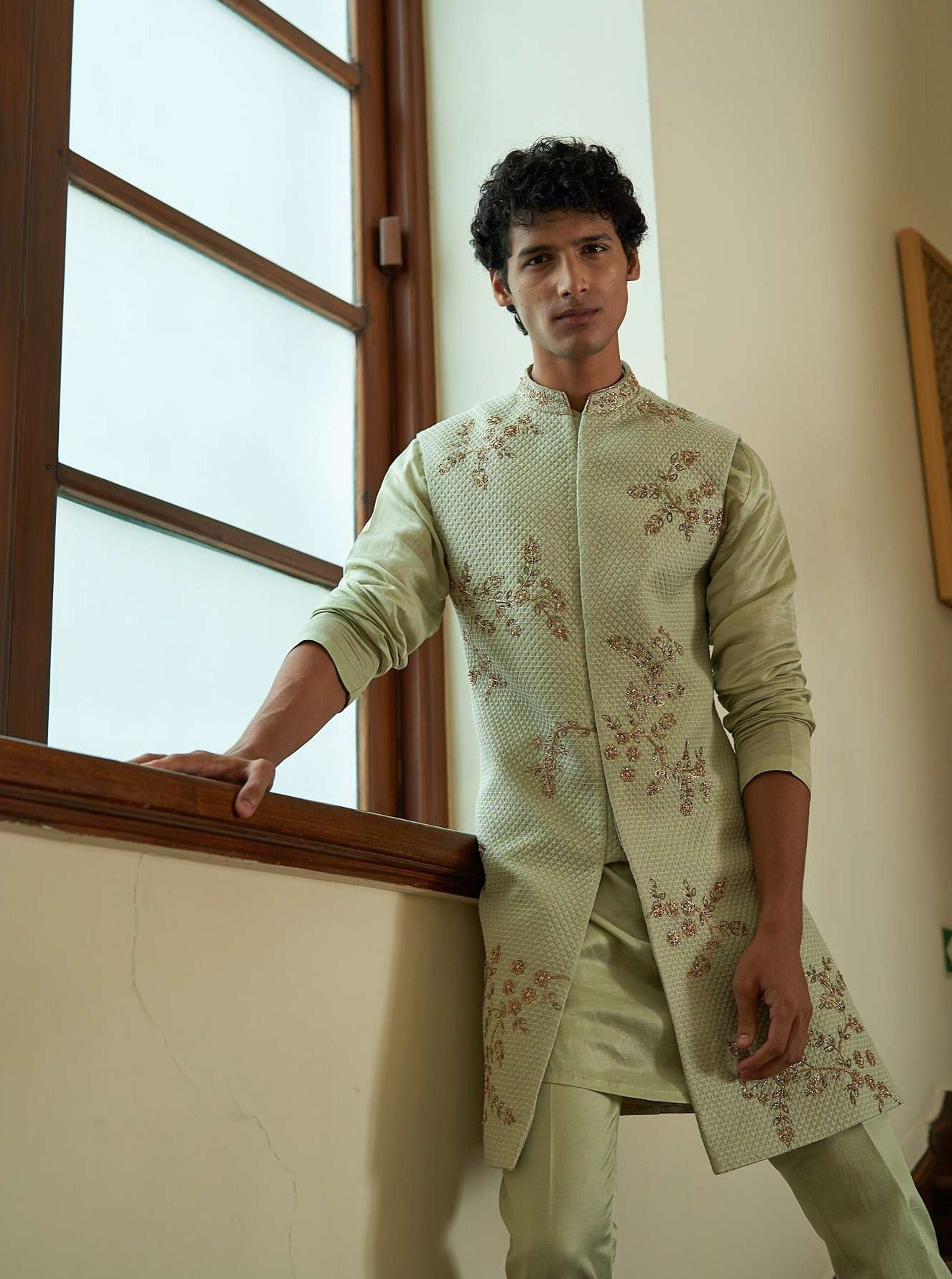 Celedon Sleeveless Sherwani