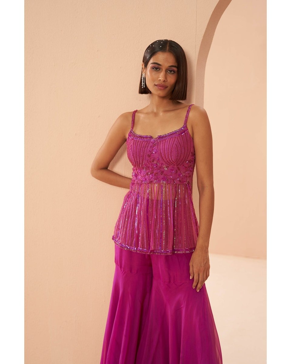 Petaline Pink Cosmos Sharara Set