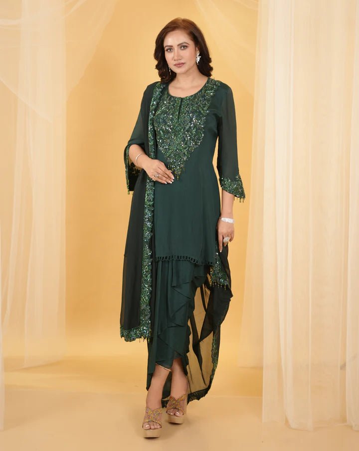 slim fit dress slacks Green Georgette Dhoti & Cape Set – Basanti Kapde aur Koffee main image 0