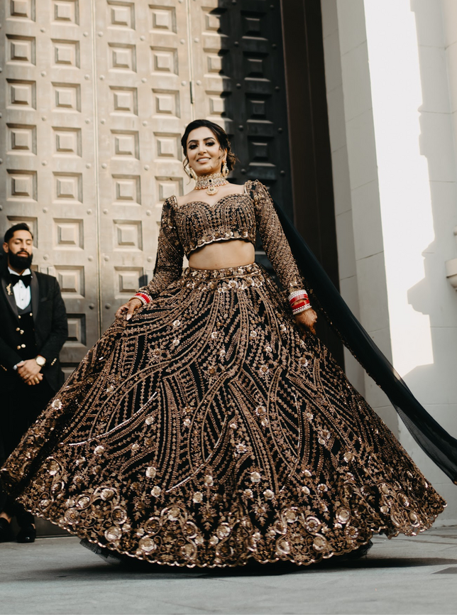 Black colour top bridal lehenga