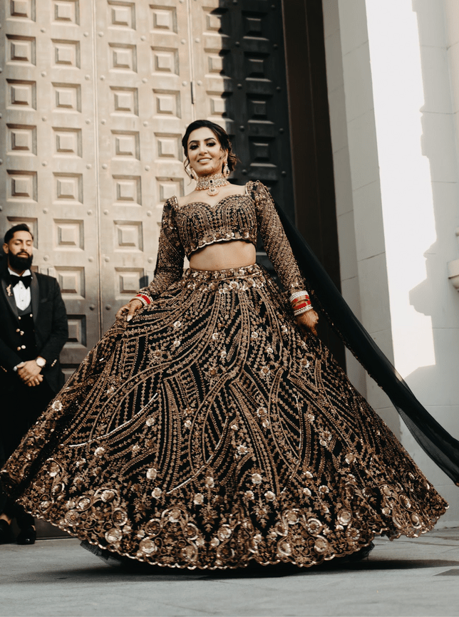 Indian Bridal Wear - Brianna Black and Gold Lehenga by B Anu Designs Banu Designs Indian Bridal Wear - Brianna Black and Gold Lehenga by B Anu Designs Banu Designs