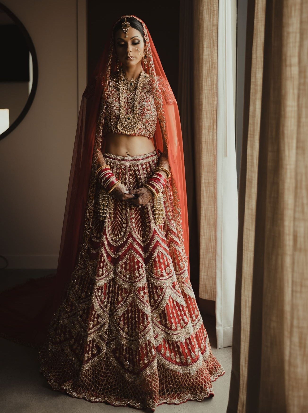 red bridal lehenga