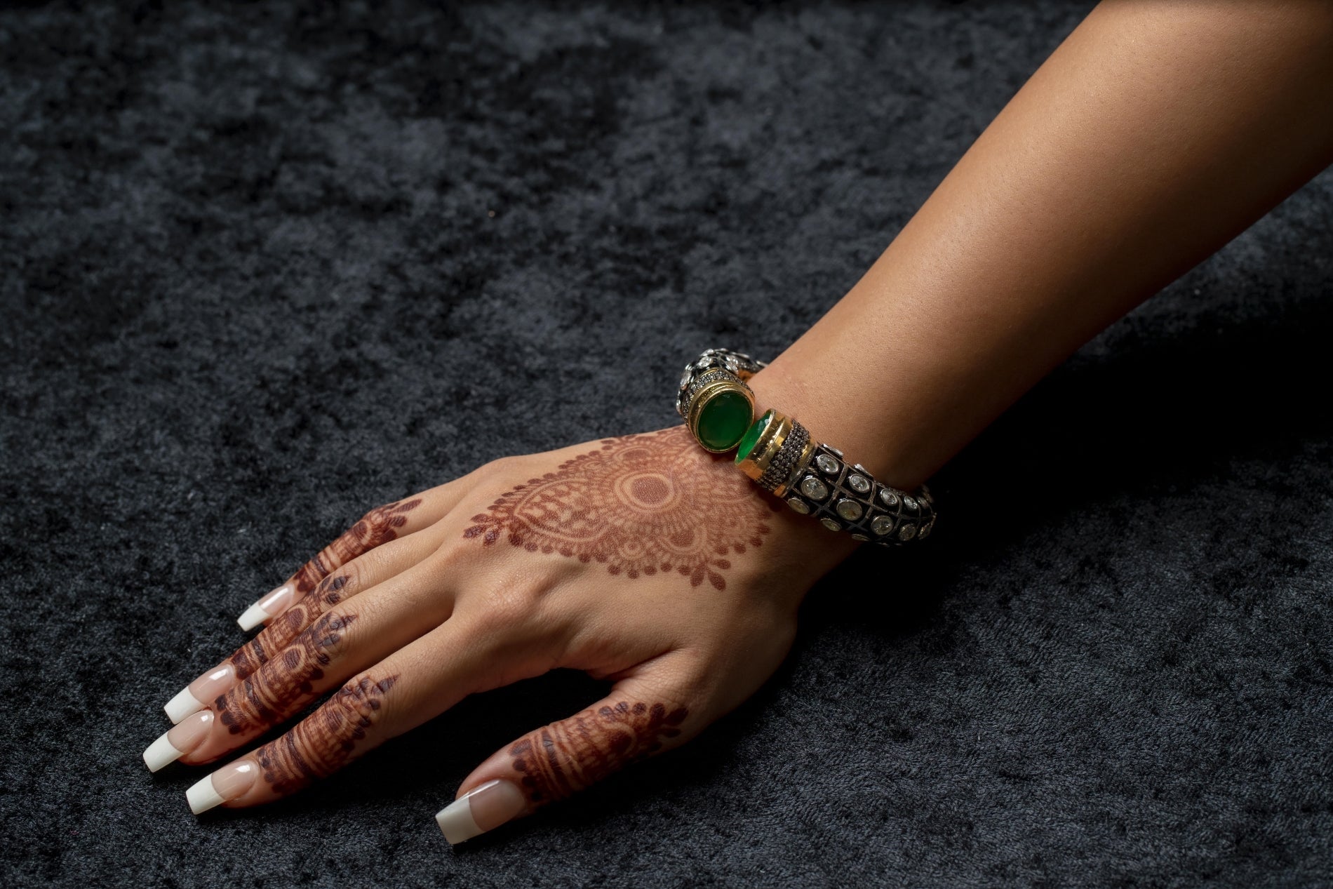 Green Cuff bracelet with stone ends