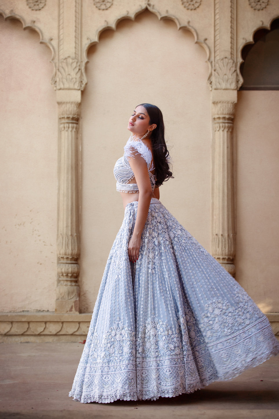 blue indian lehenga