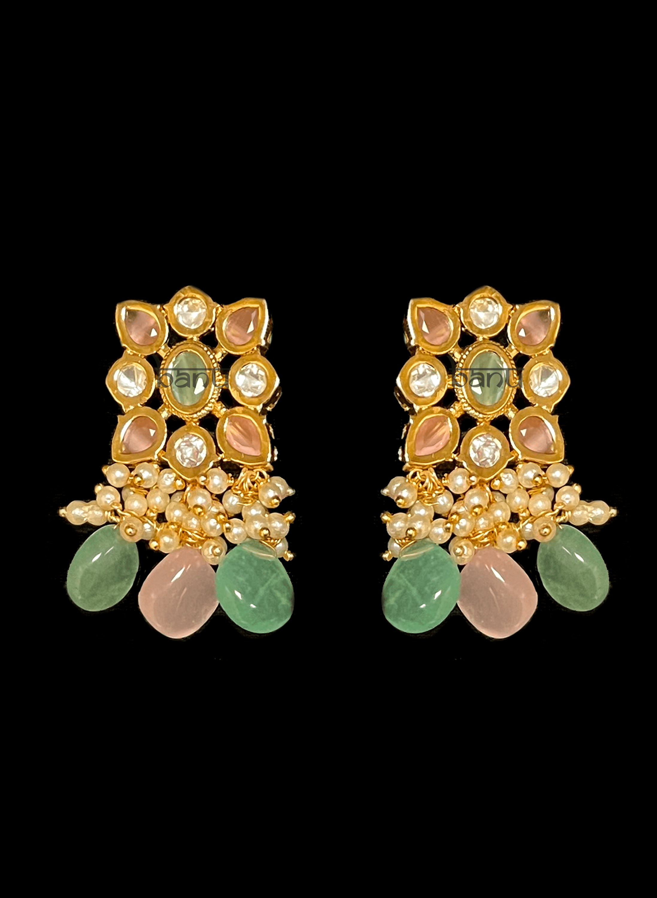 Kesir I - Indian Ladies' Pearl Choker & Earrings of Kundan & Pastel Onyx