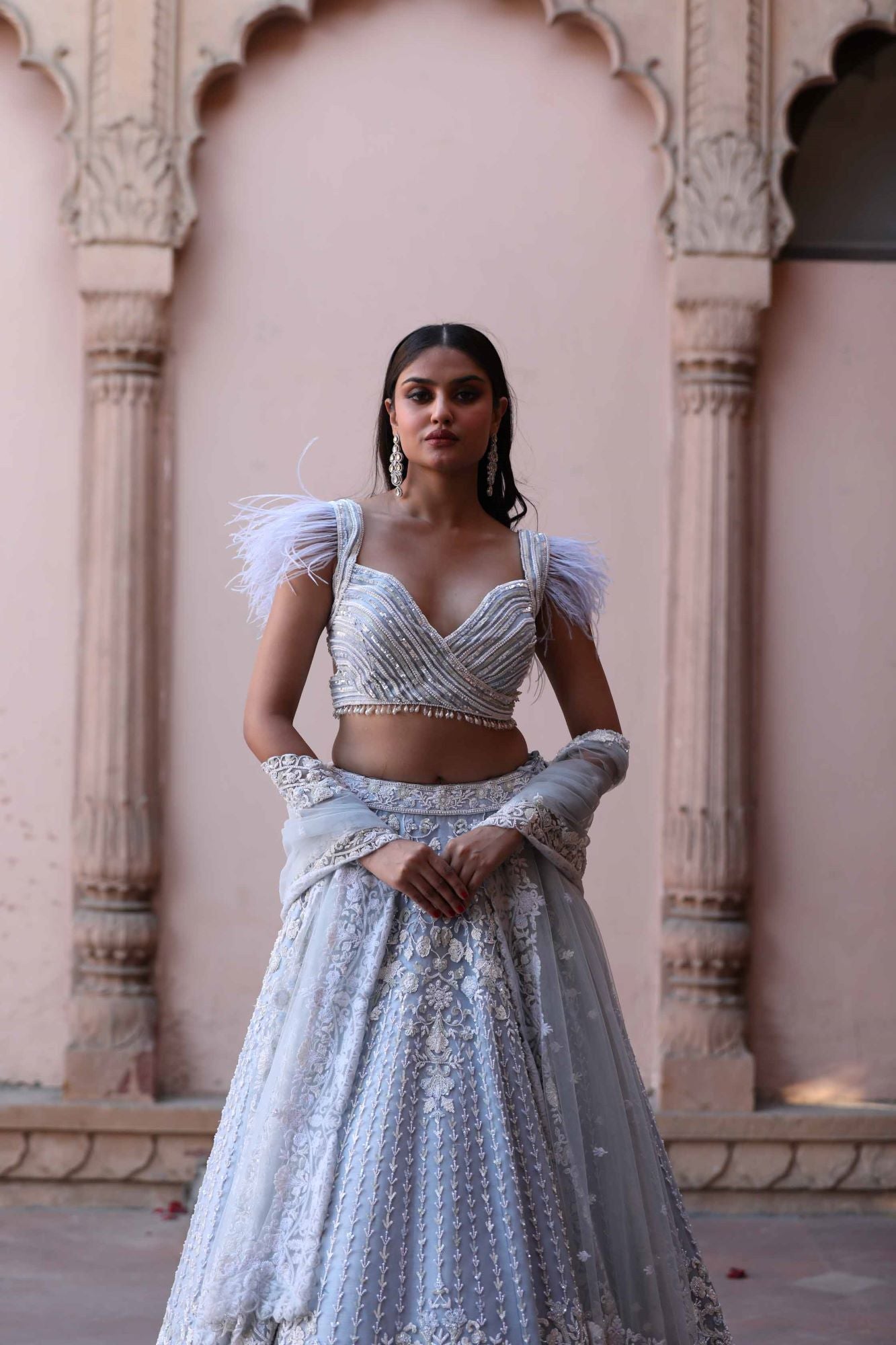 blue bridal lehenga