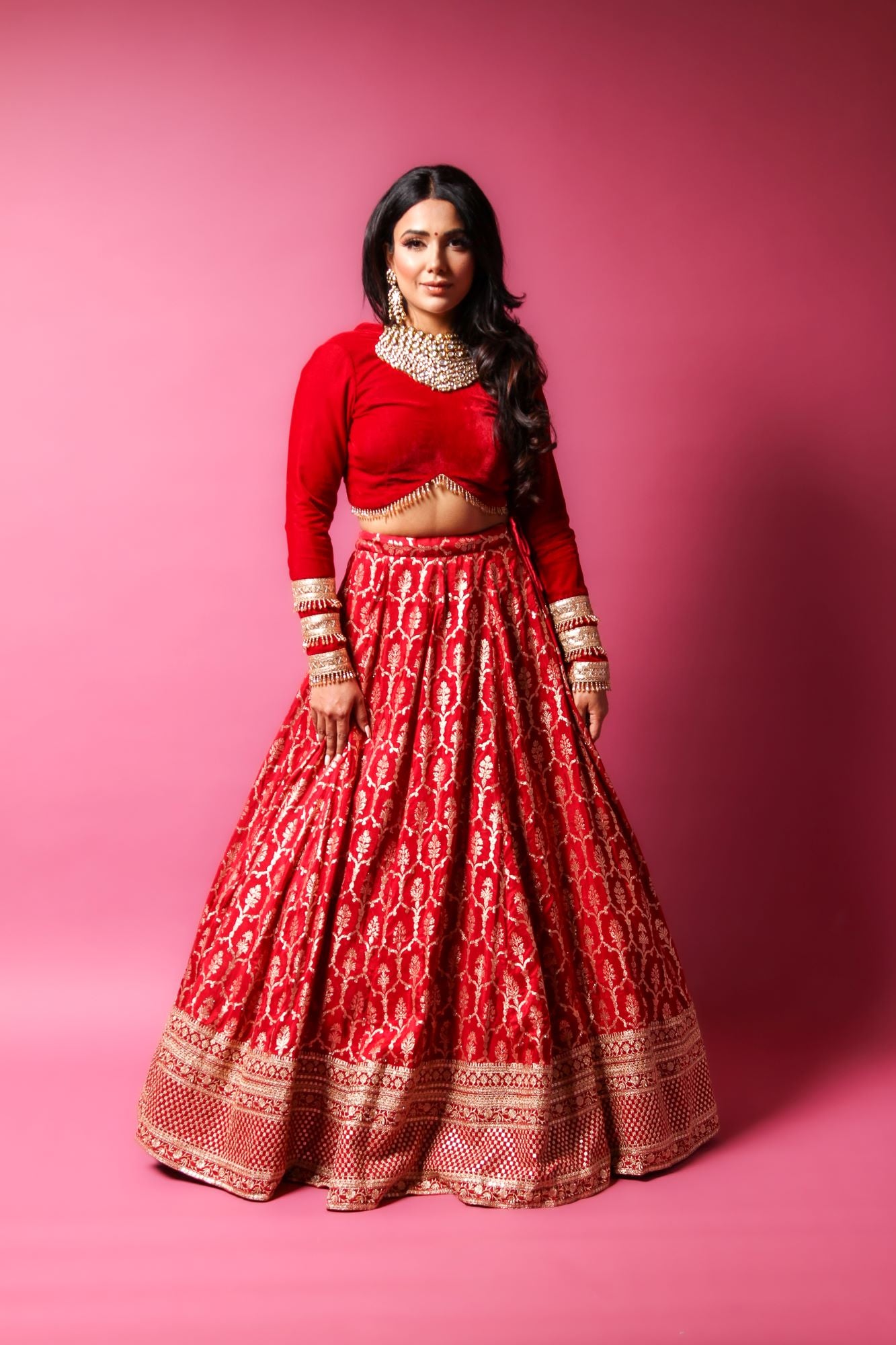 Avni Red Lengha