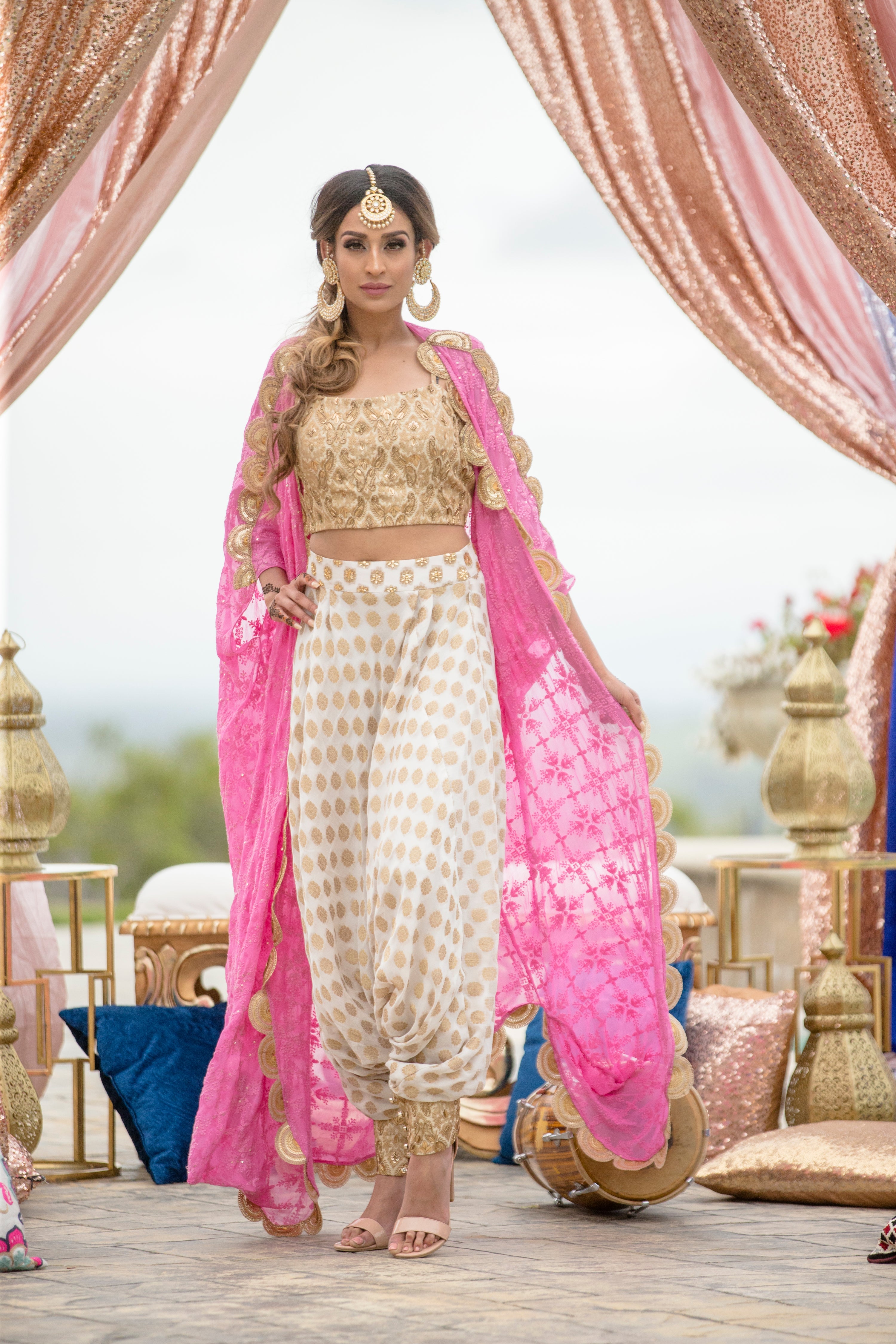 Jasmine Dhoti Pants - With Crop Top and Jacket - bAnuDesigns