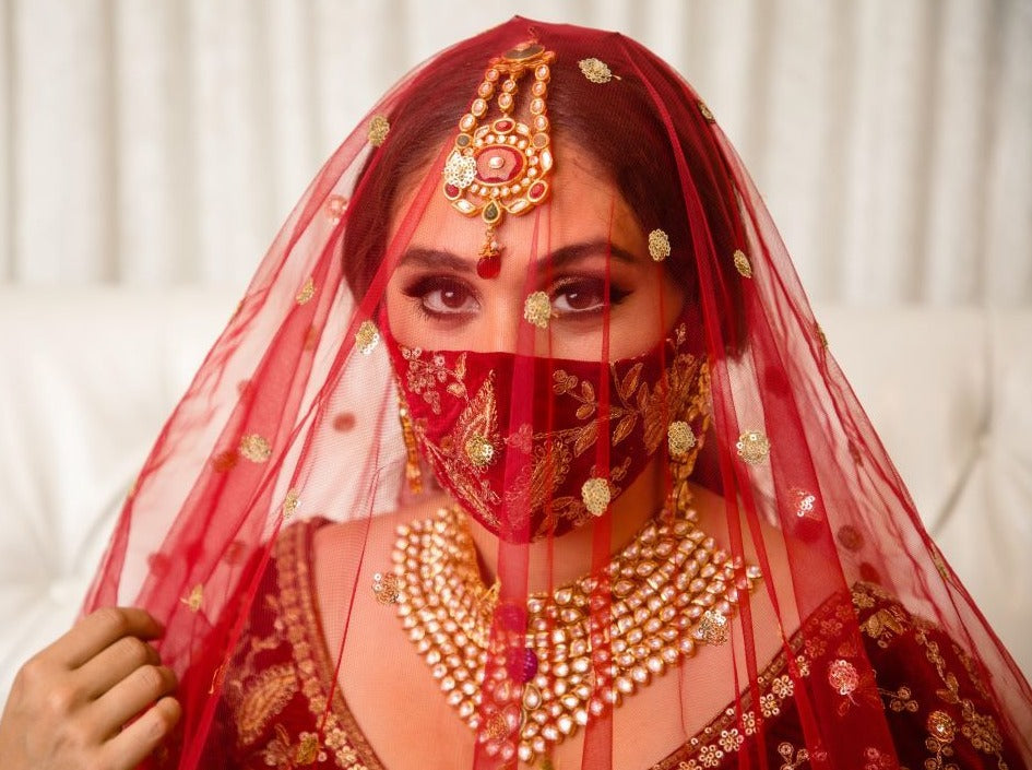 Velvet Embroidery Face Mask - Red