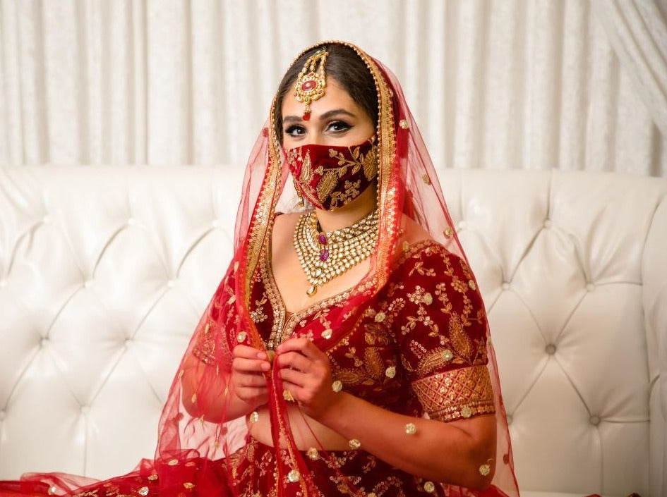 Velvet Embroidery Face Mask - Red