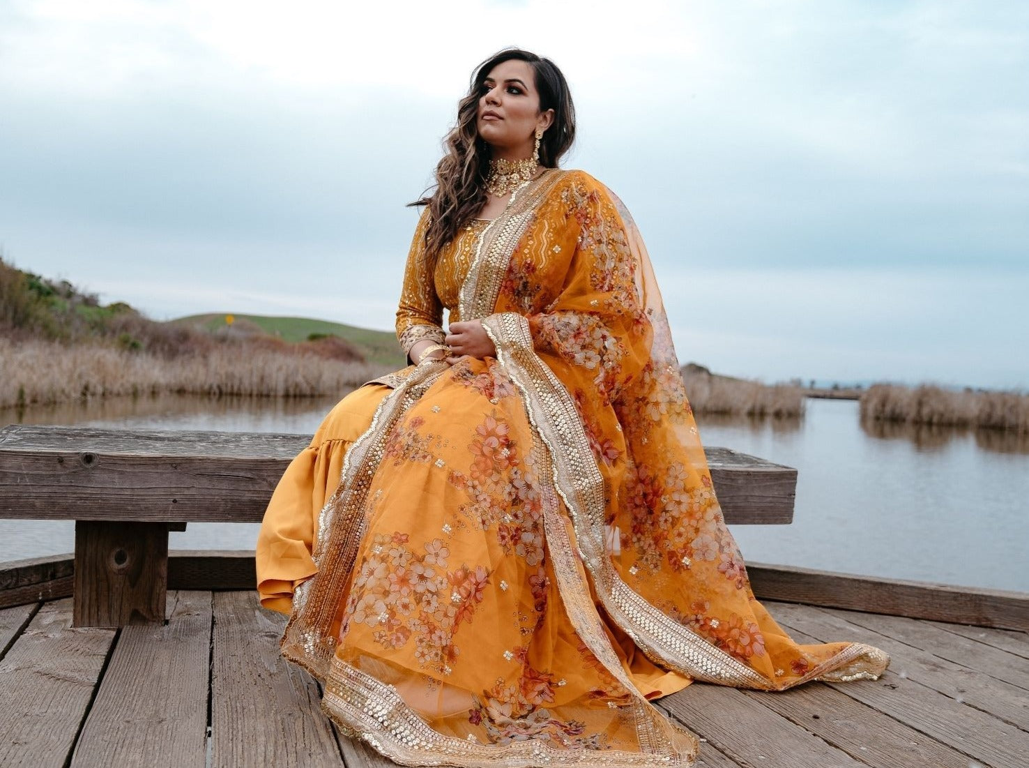 Party wear yellow sharara suit
