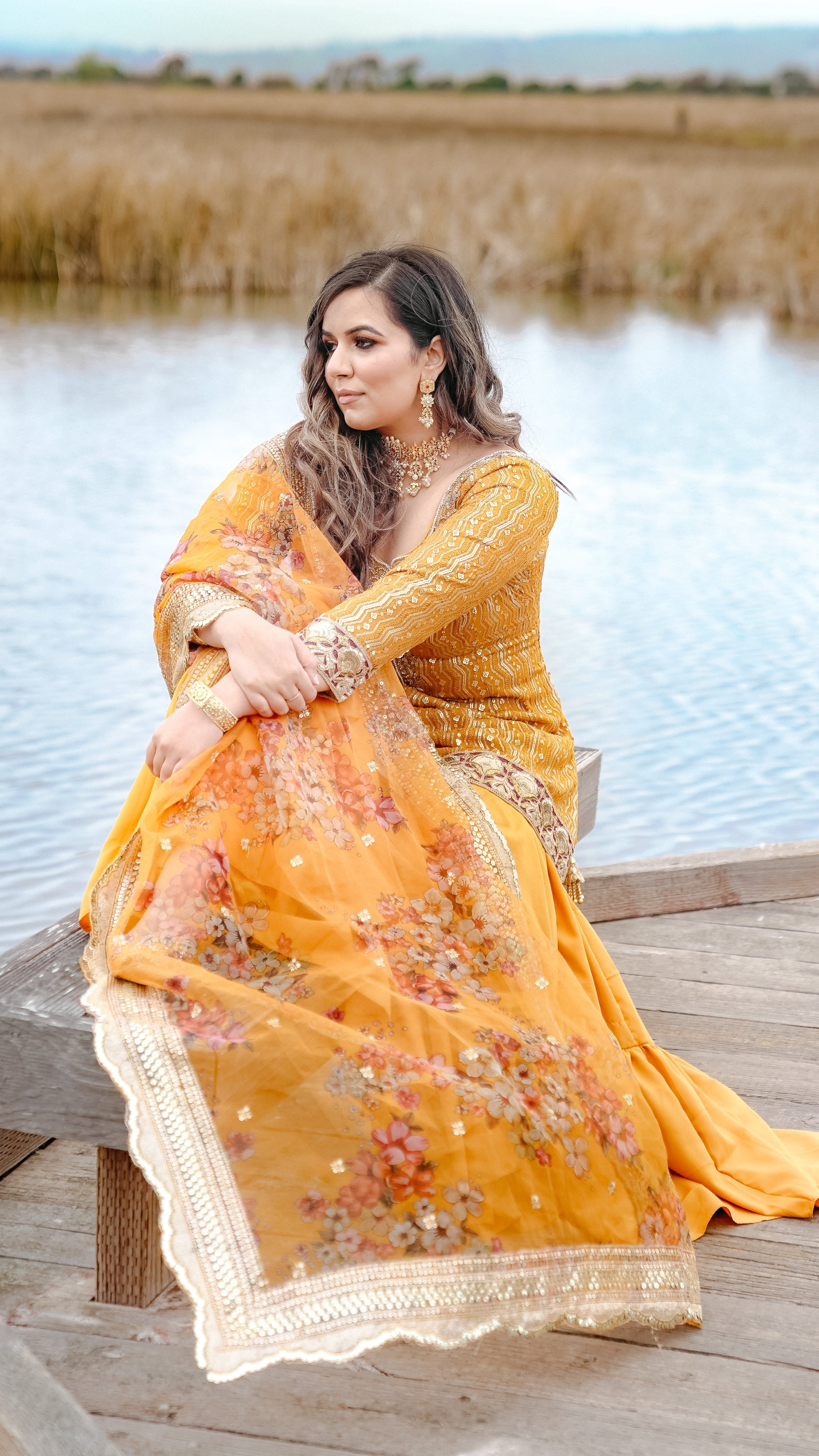 Party wear yellow sharara suit