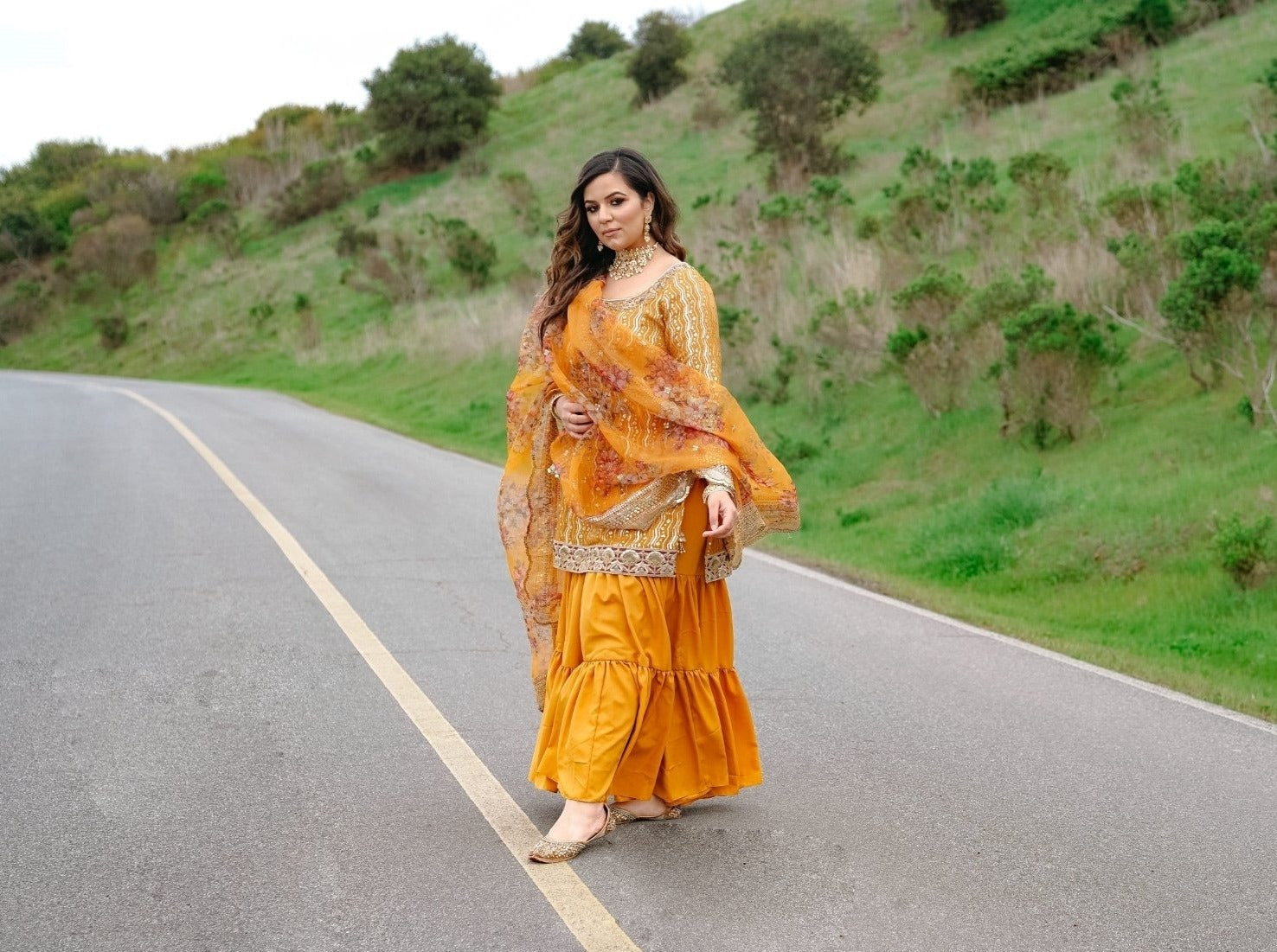 Party wear yellow sharara suit