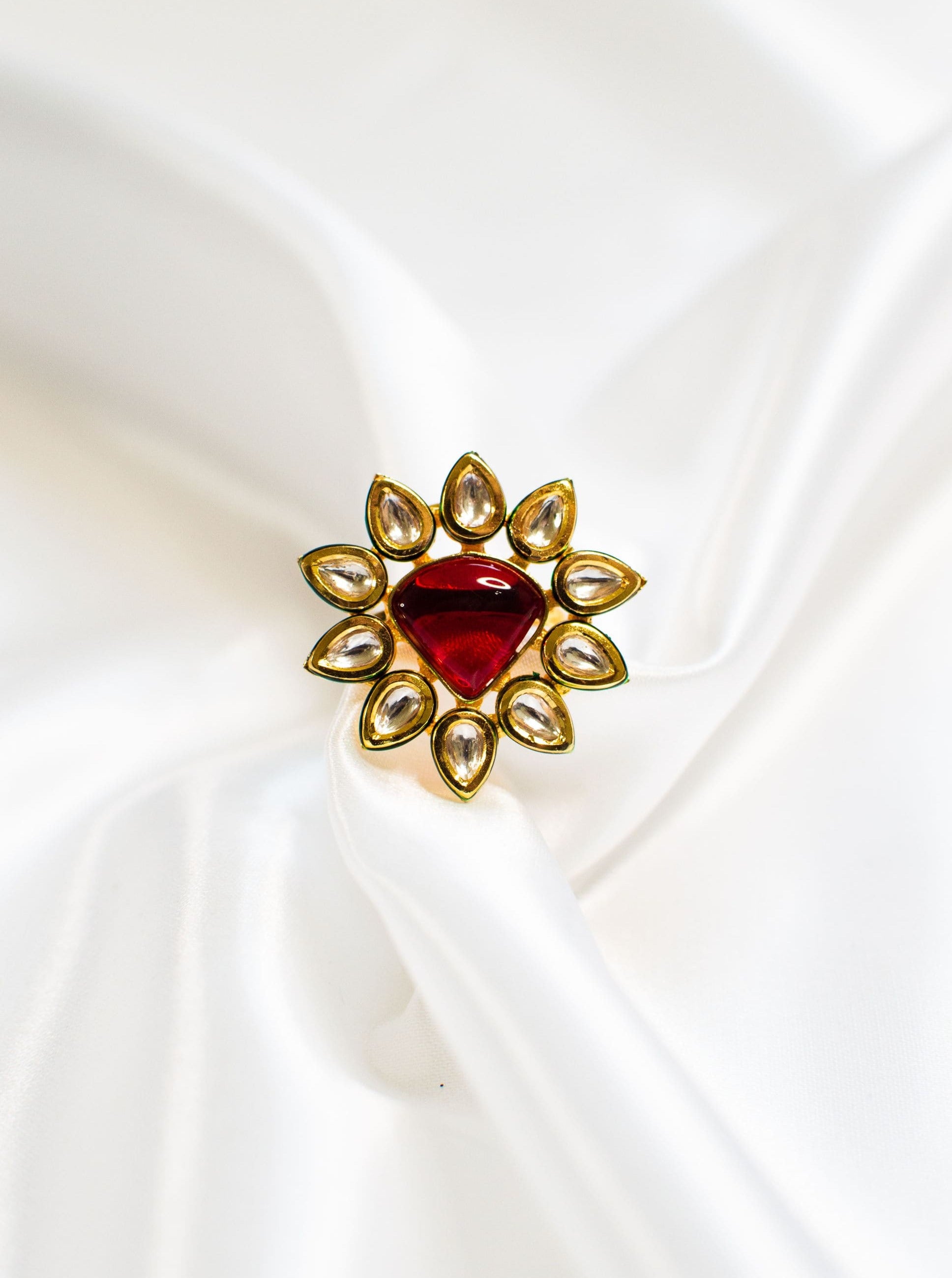 Ruby red women's ring with Kundan & Onyx