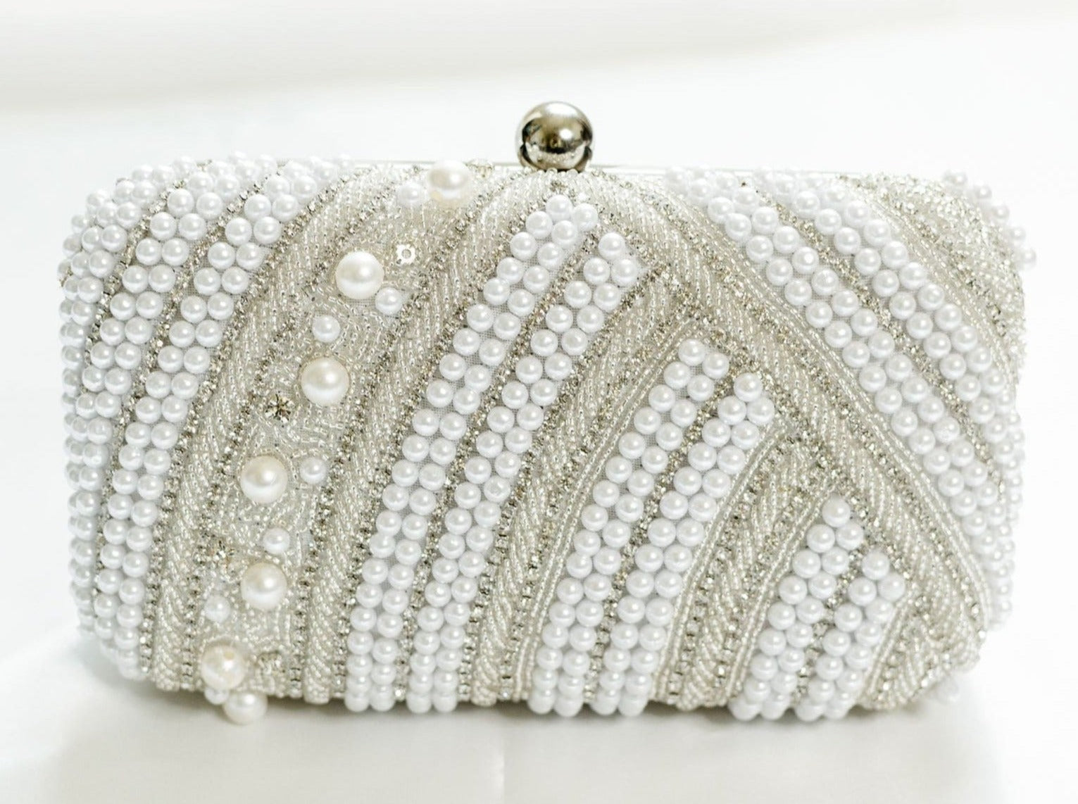 White Pearl Rhinestone Clutch Ladies' evening bag for weddings